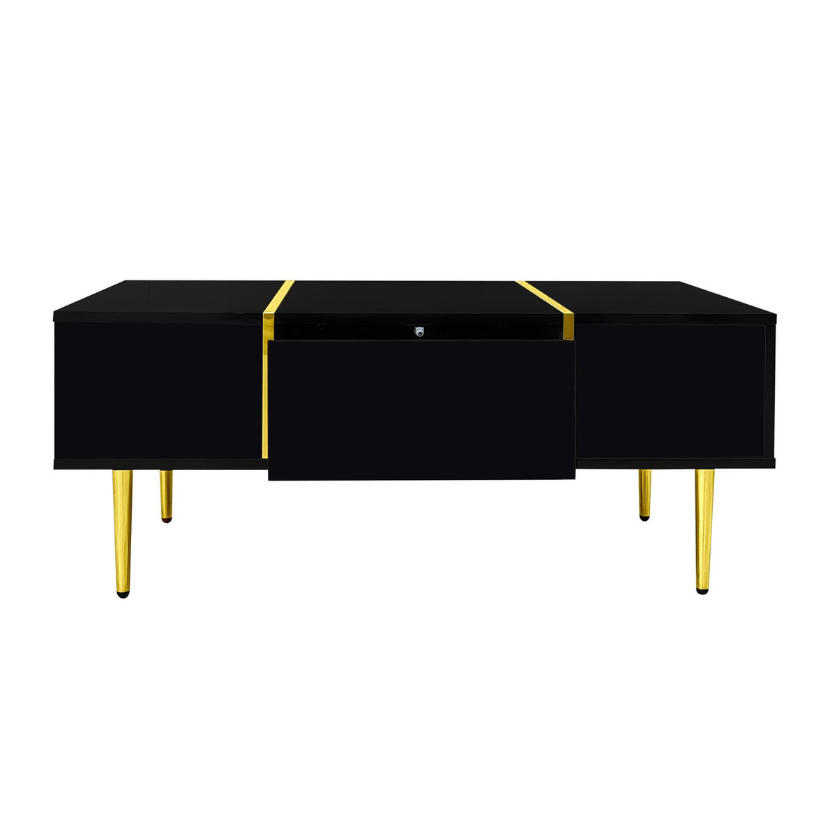MERAX Table Basse Brillante Avec 2 Tiroirs Noir