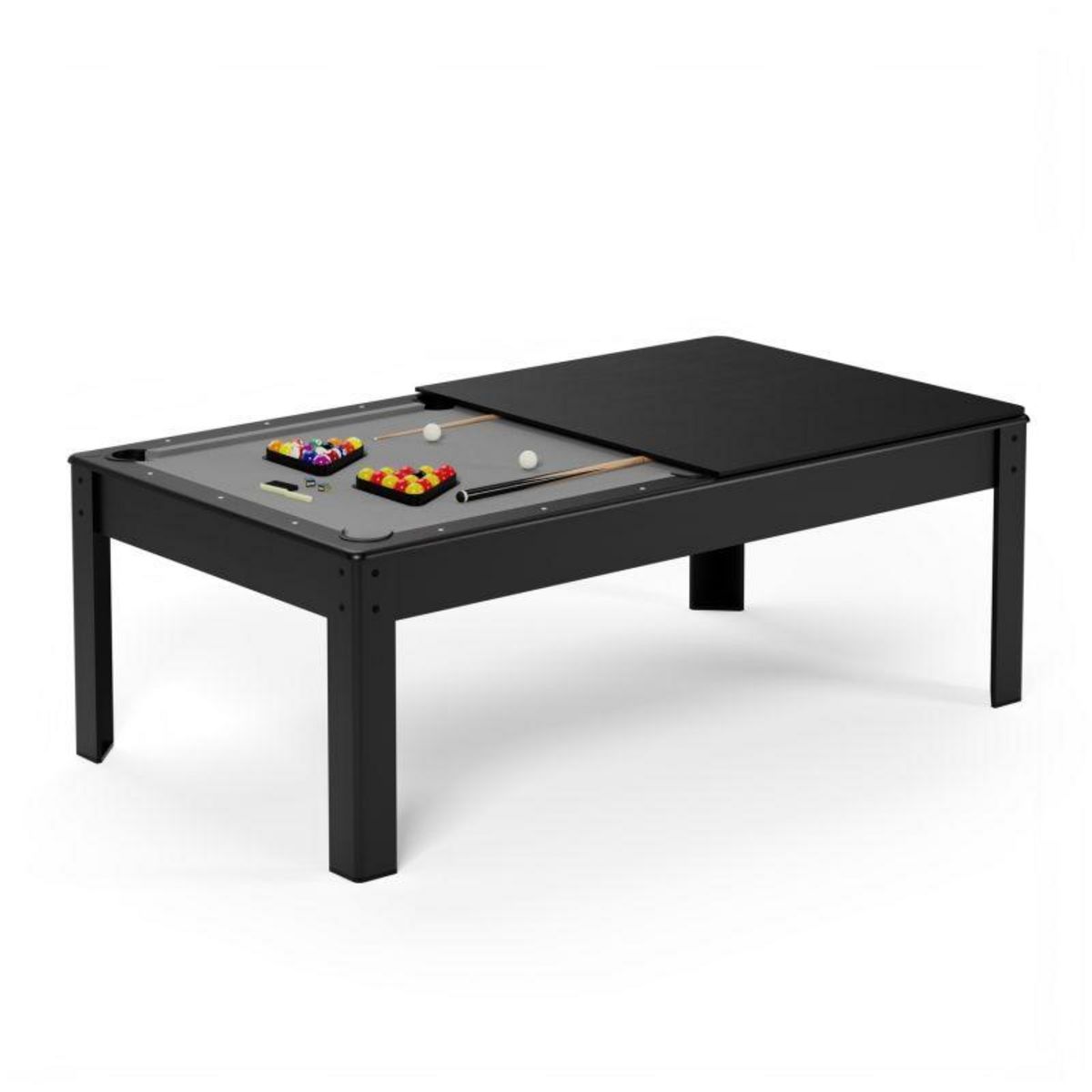 SOKKER Billard Américain convertible table 6 places KITBILL 6Ft - 206,5 x 116,5 x 80 cm Plateau dînatoire et accessoires inclus - Noir