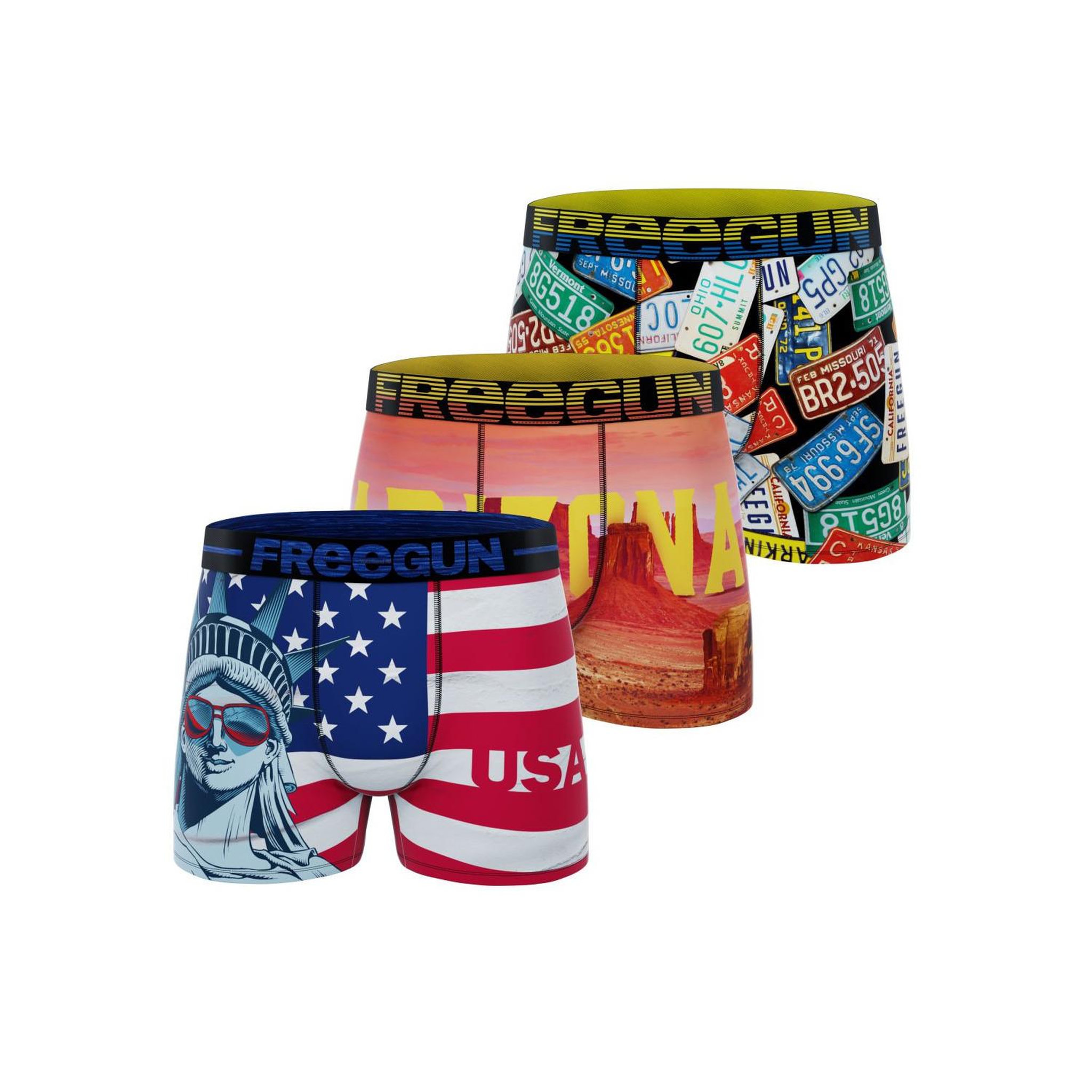 Voir la diapositive 1 : FREEGUN Lot de 3 boxers homme Usa