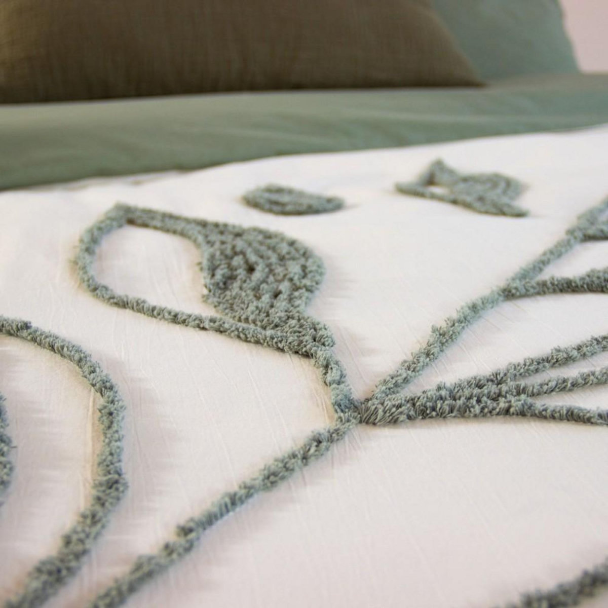 COTE DECO Housse de couette 240x220 + 2 taies HERBIER en coton lavé