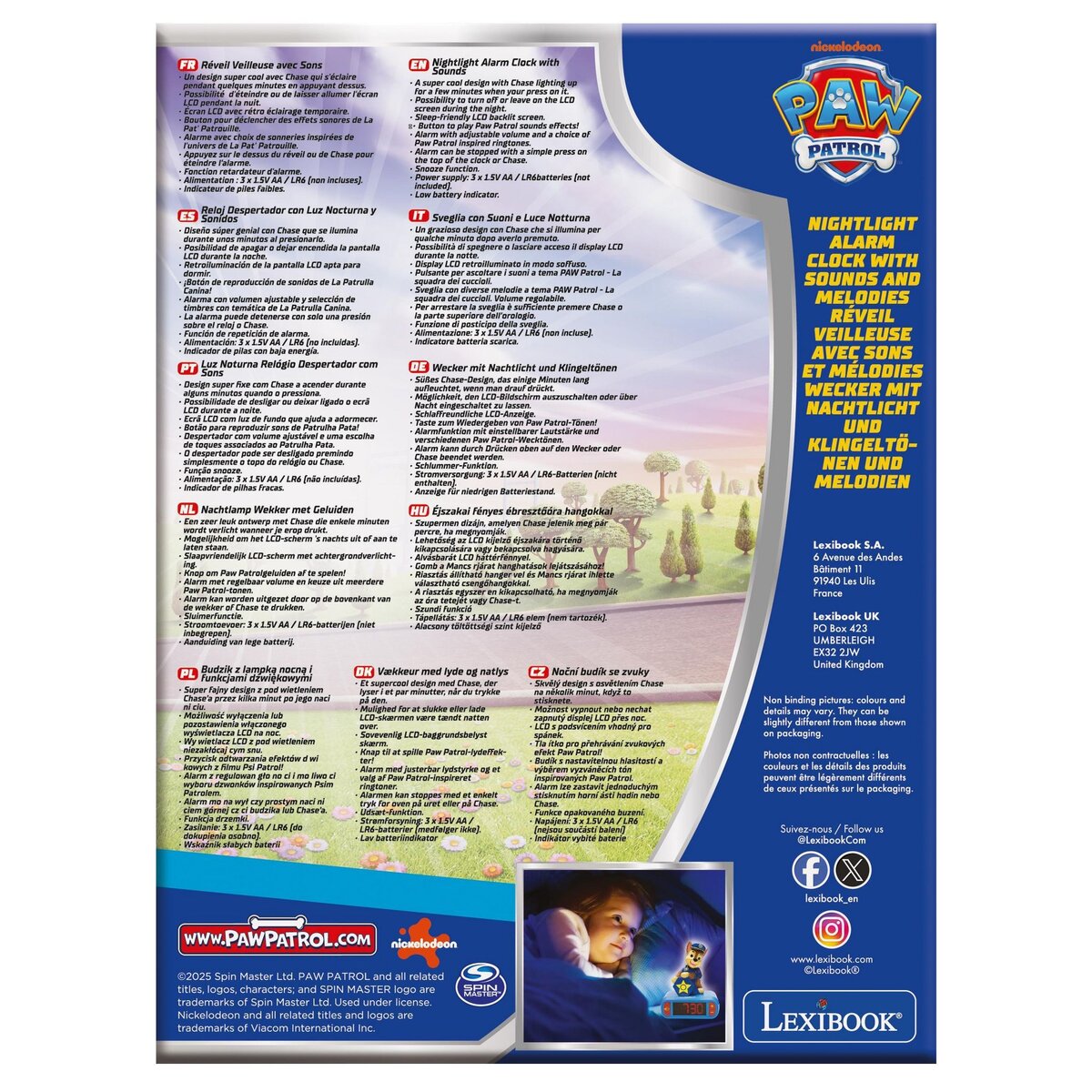 Lexibook Réveil avec veilleuse Paw Patrol Chase en 3D