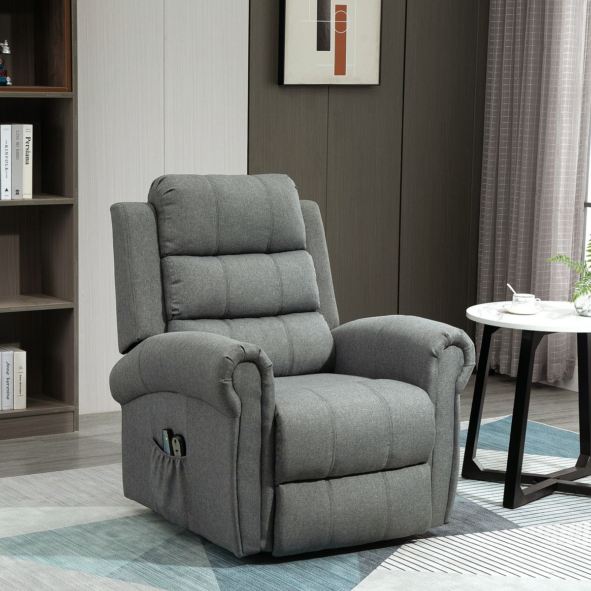 HOMCOM Fauteuil de massage fauteuil releveur électrique inclinaison réglable repose-pied ajustable lin gris chiné