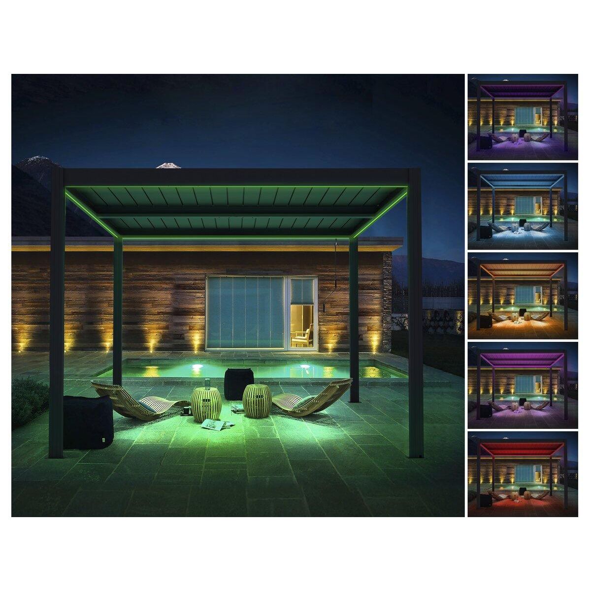 Habitat et Jardin Pergola bioclimatique avec led  Windsor premium  en aluminium 3 x 4 - Gris