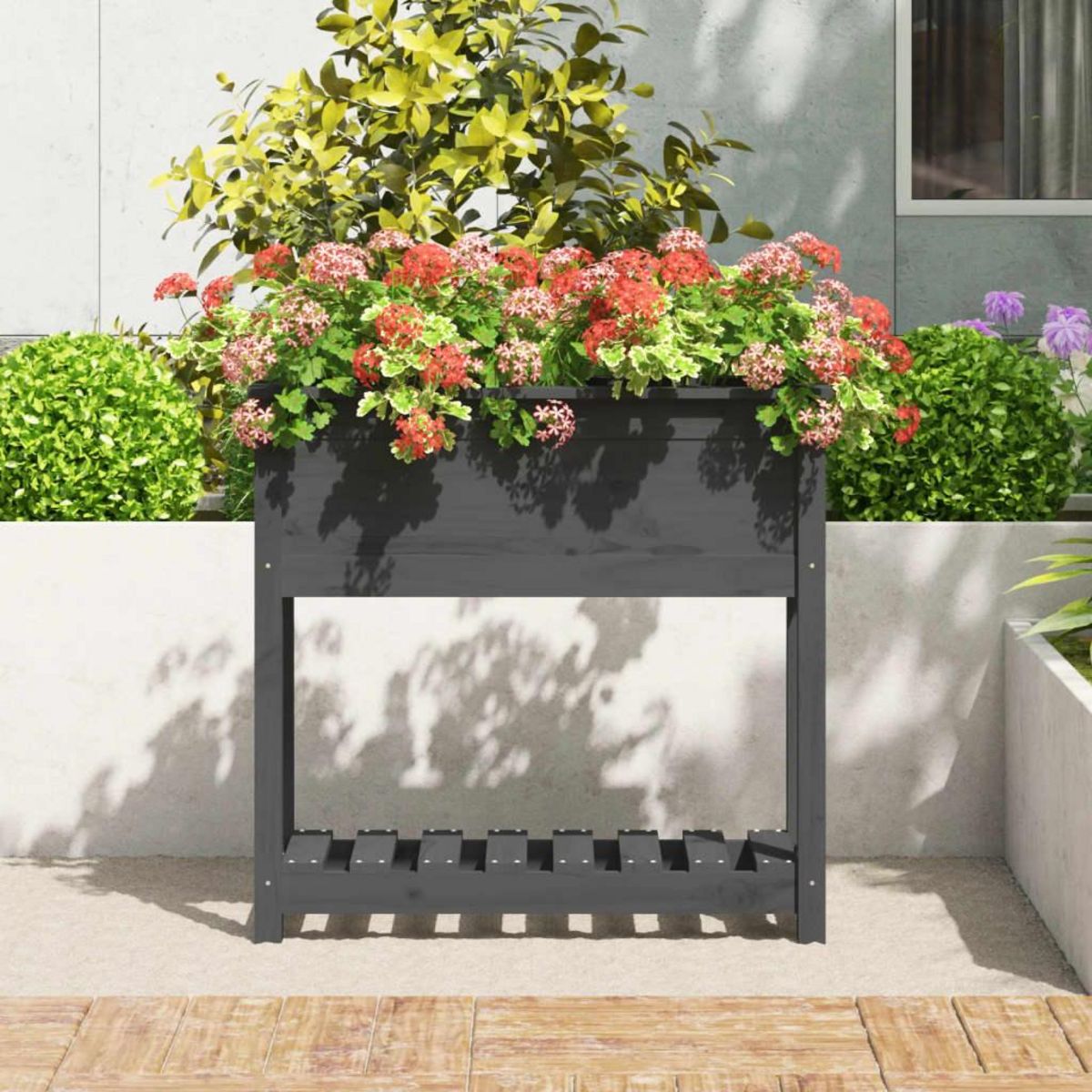 VIDAXL Jardiniere avec etagere Gris 82,5x34,5x81 cm Bois massif de pin