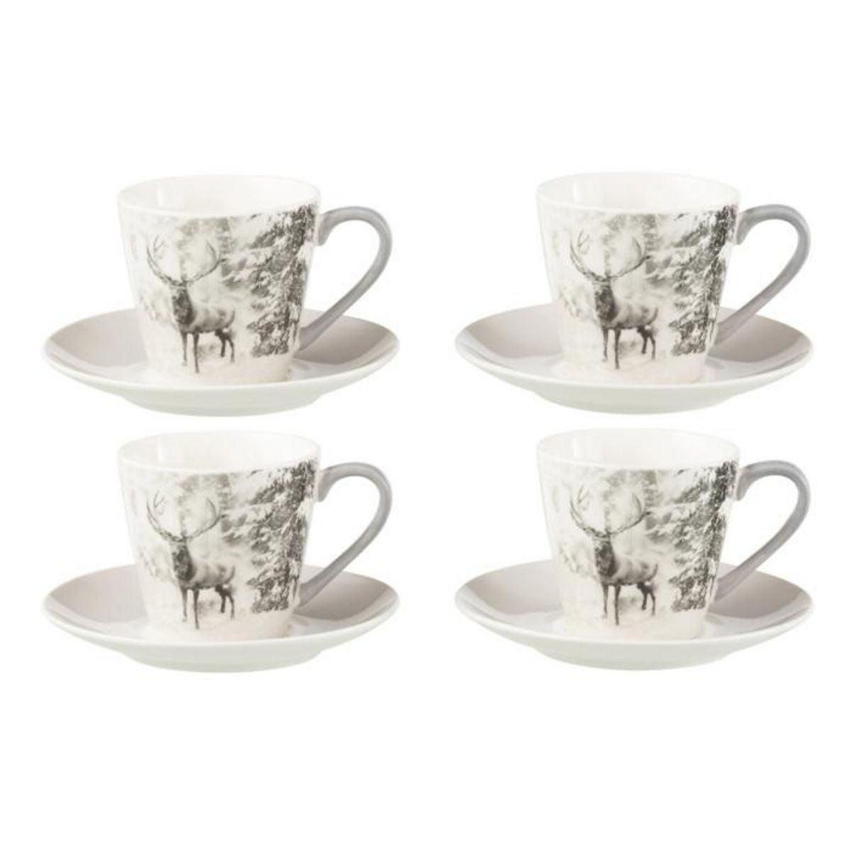 Paris Prix Lot de 4 Tasses à Thé & Sous-Tasses  Renne  22cl Gris