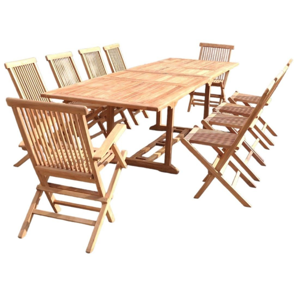 CONCEPT USINE Salon de jardin teck 12 places table rectangulaire 8 chaises 2 fauteuils KAJANG