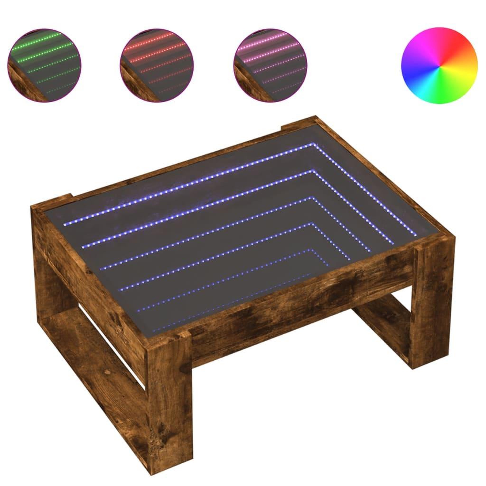 Voir la diapositive 2 : VIDAXL Table basse avec LED infini chene fume 70x53x30 cm