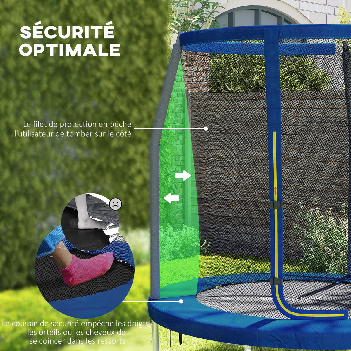 HOMCOM Trampoline de jardin enfant Ø183 cm - couvre-ressort, filet de sécurité porte zippée verrouillable inclus - acier bleu