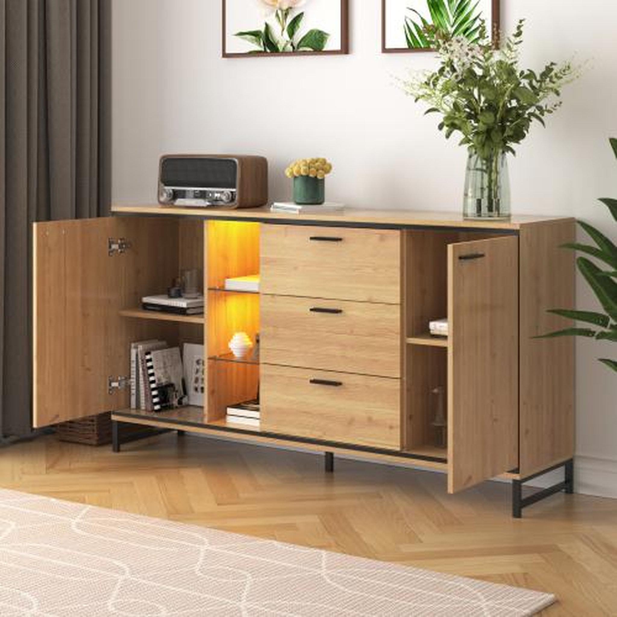 Voir la diapositive 5 : MERAX Buffet 2 porte(s) 3 tiroir(s) - 160 cm naturel led panneau de particules