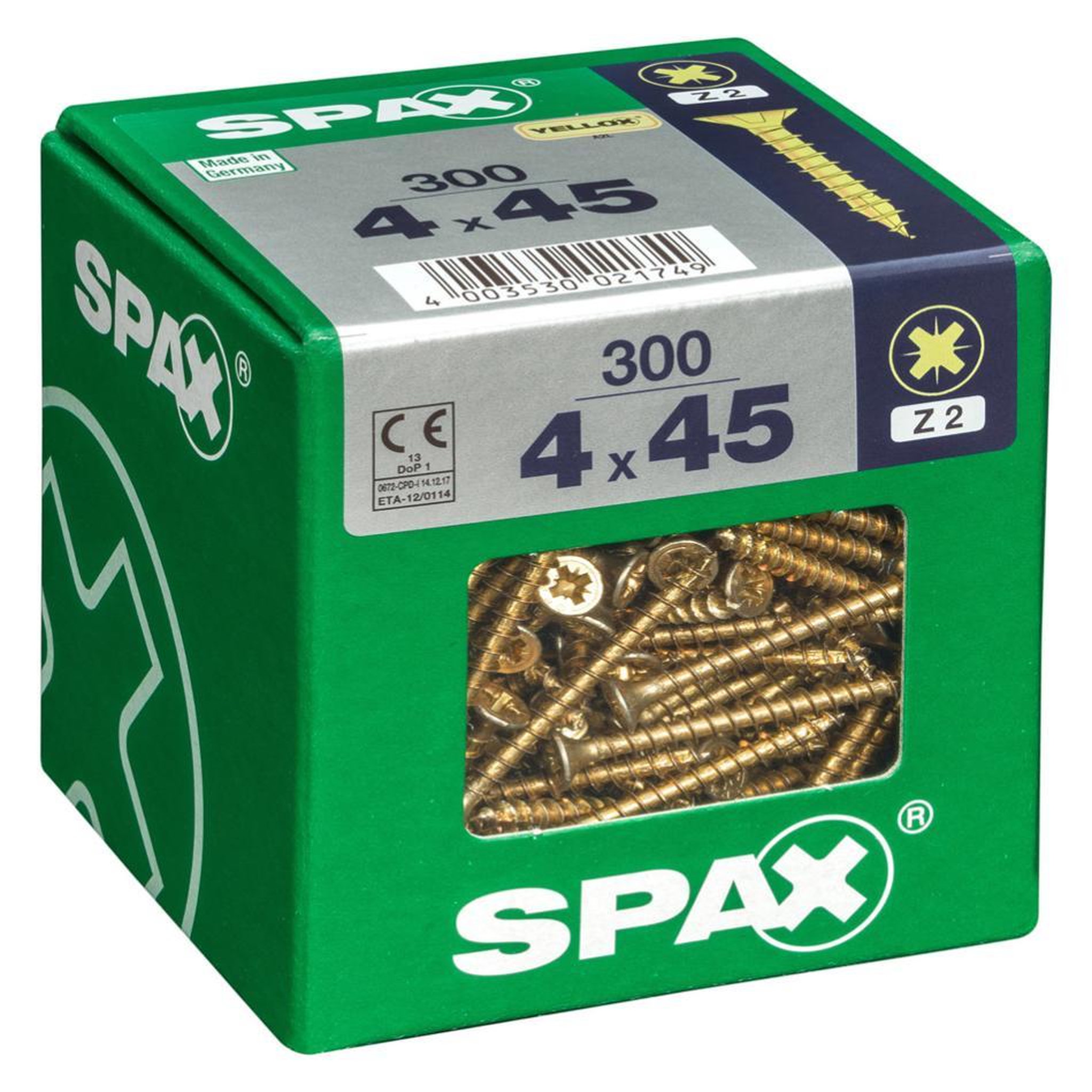 CENTRALE BRICO Lot de 300 vis acier tête fraisée pozidriv SPAX, Diam.4 mm x L.45 mm