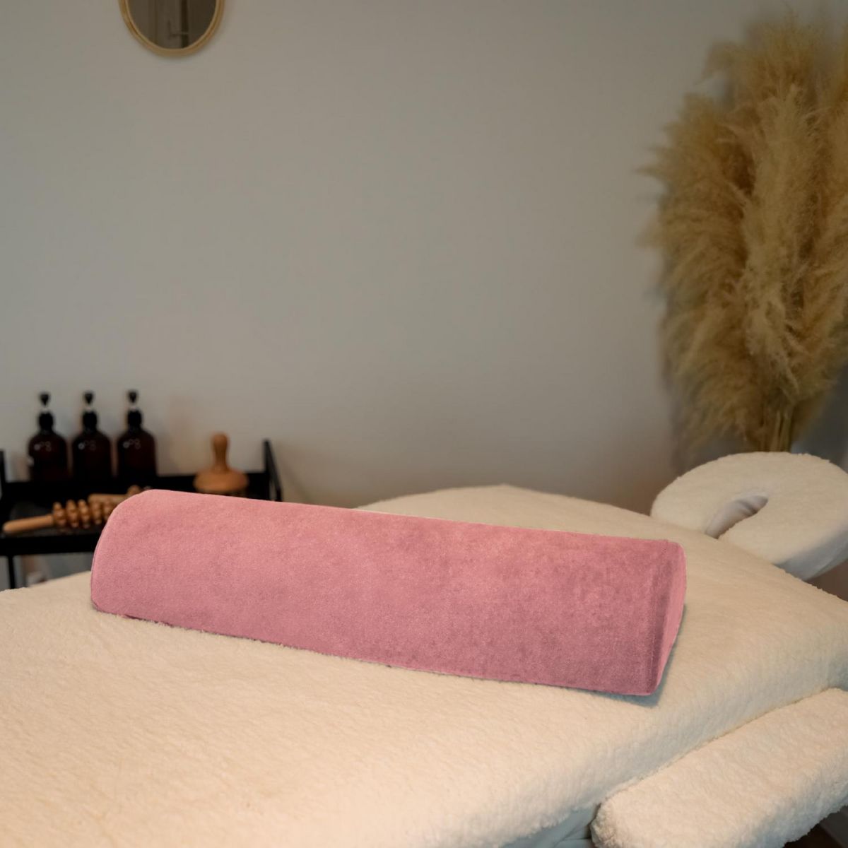 VIVEZEN Drap housse de protection en éponge pour coussin demi-rond 66 cm x 22 cm x 12 cm de table de massage - Rose pastel