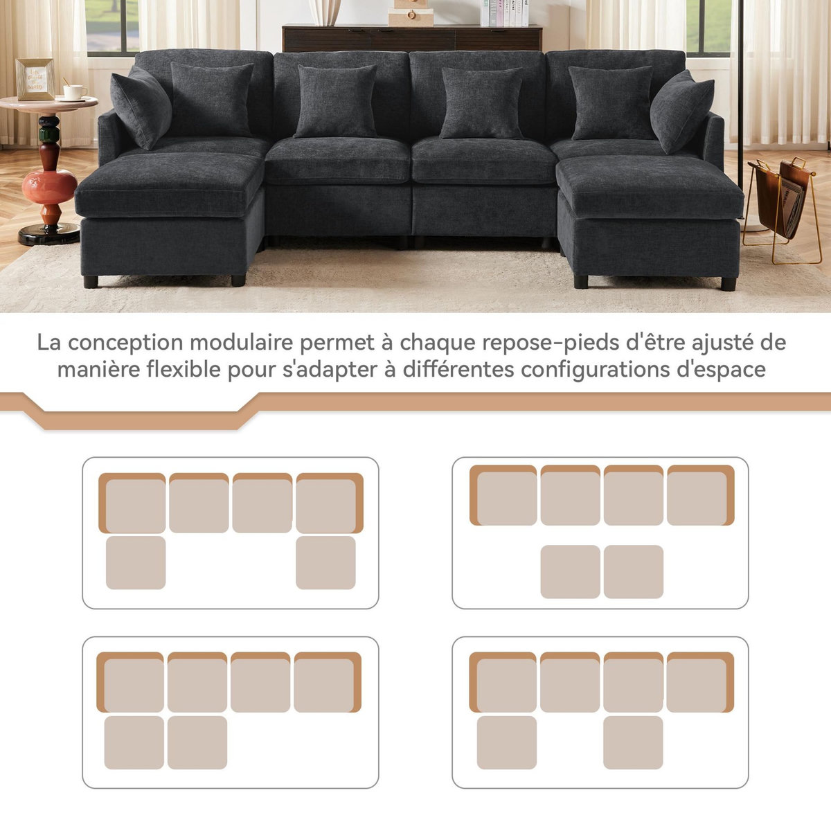 MERAX Canapé d'angle panoramique fixe