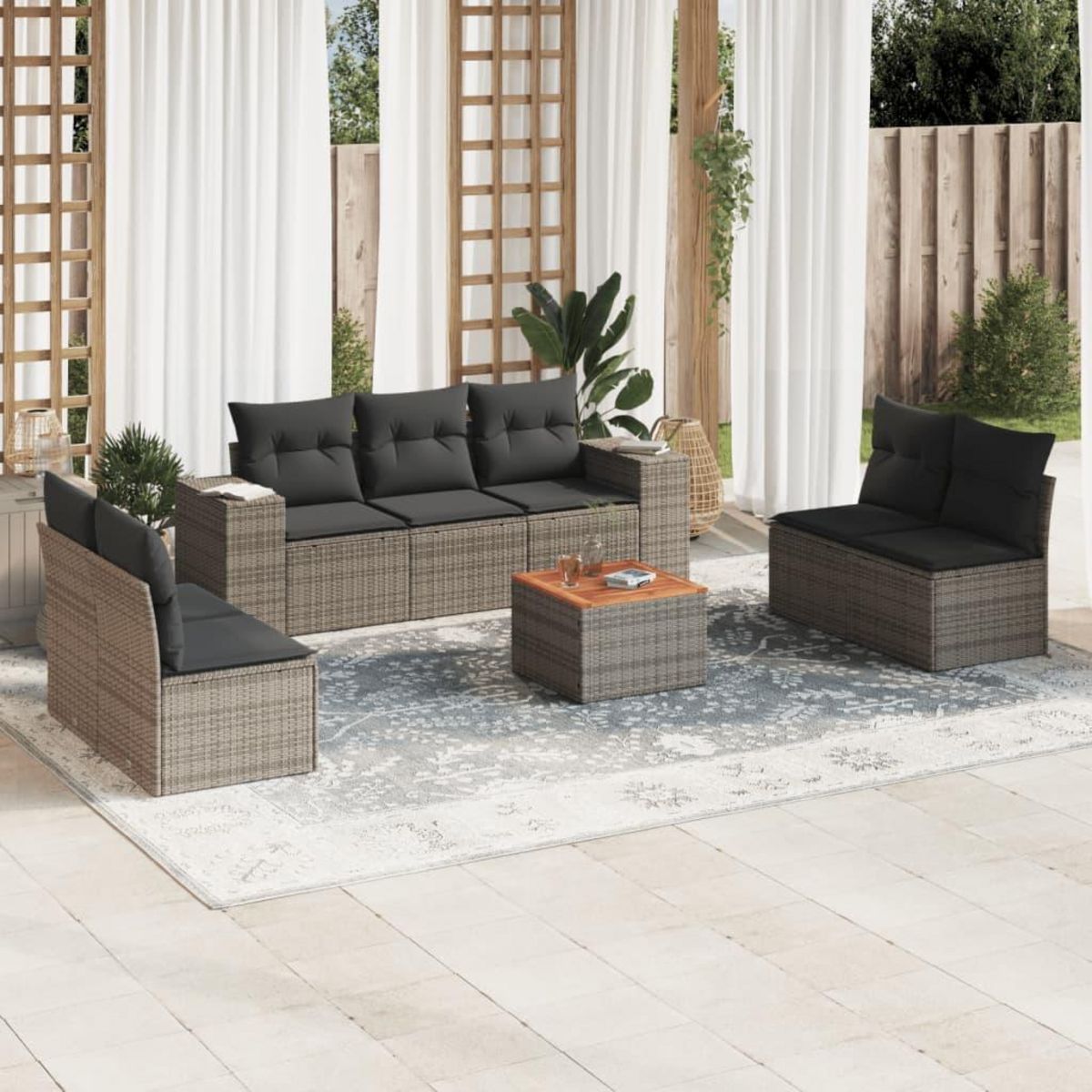 VIDAXL Salon de jardin 8 pcs avec coussins gris resine tressee