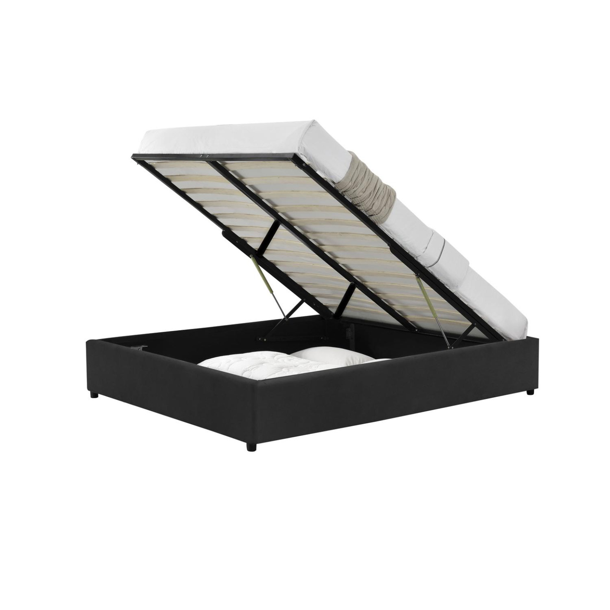 CONCEPT USINE Lit coffre en velours noir 140x190 cm KENNINGTON