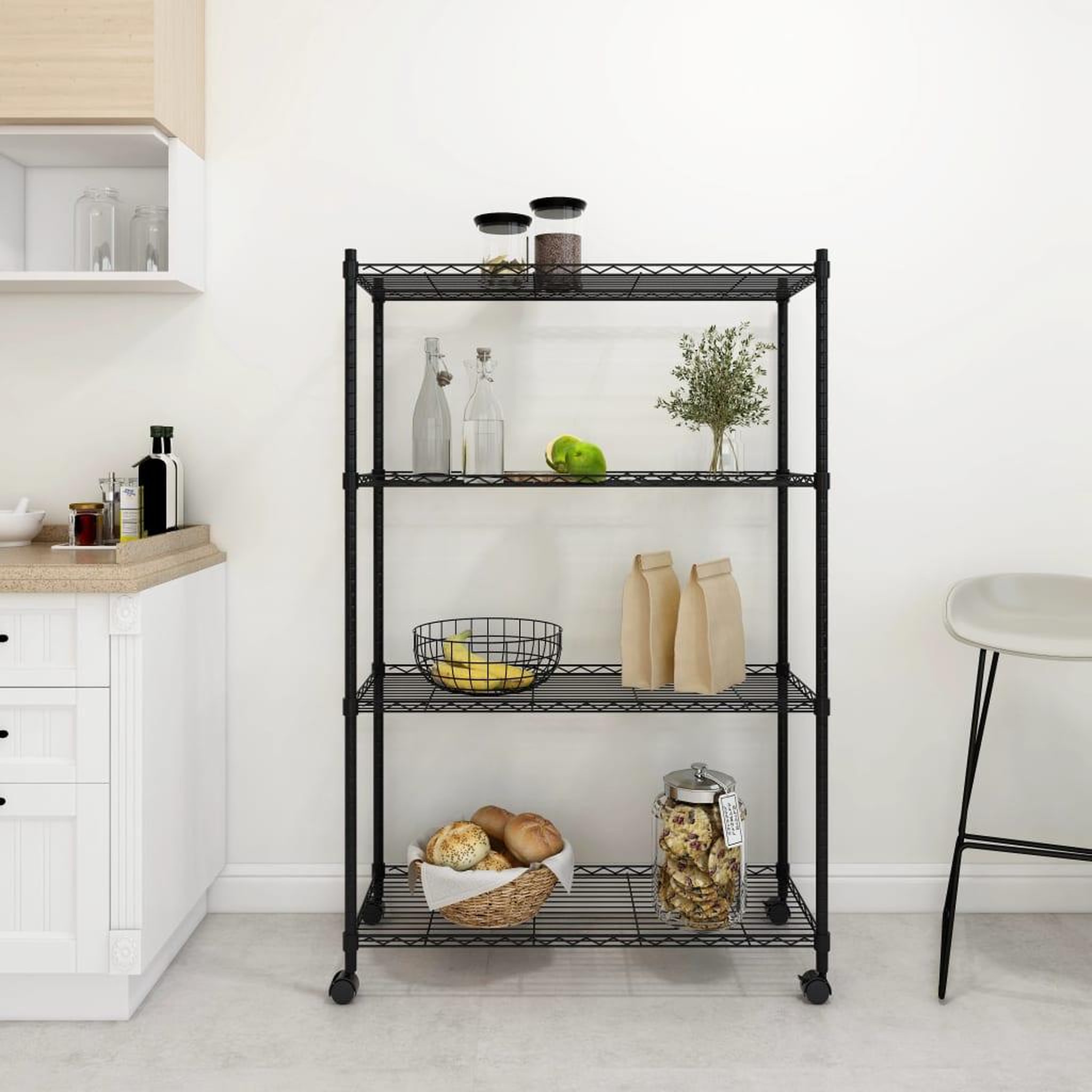 VIDAXL Etagere de rangement 4 niveaux et roues 90x35x137cm Noir 200 kg