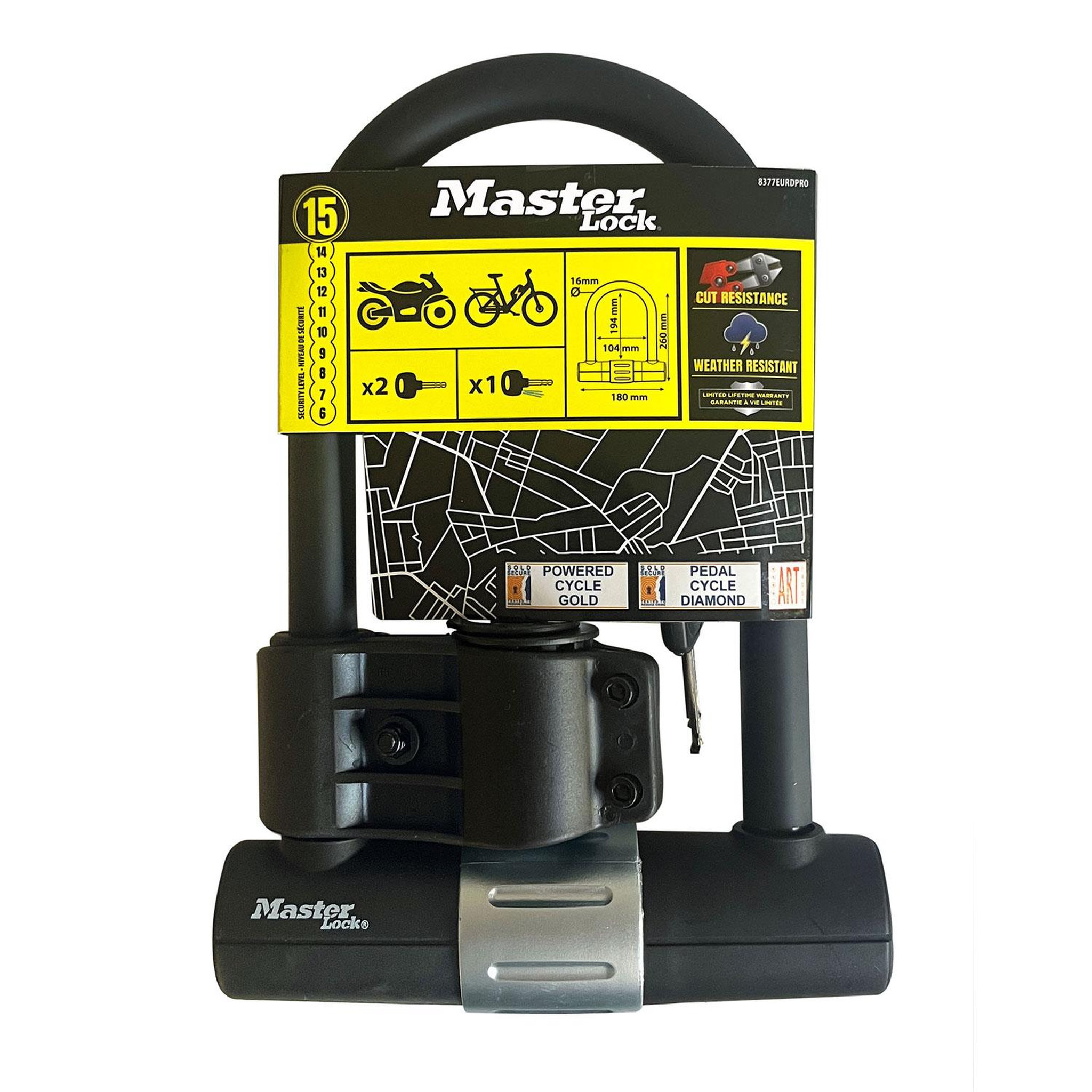 Master lock Antivol en U pour vélo certifié haute résistance, support de montage universel à clé