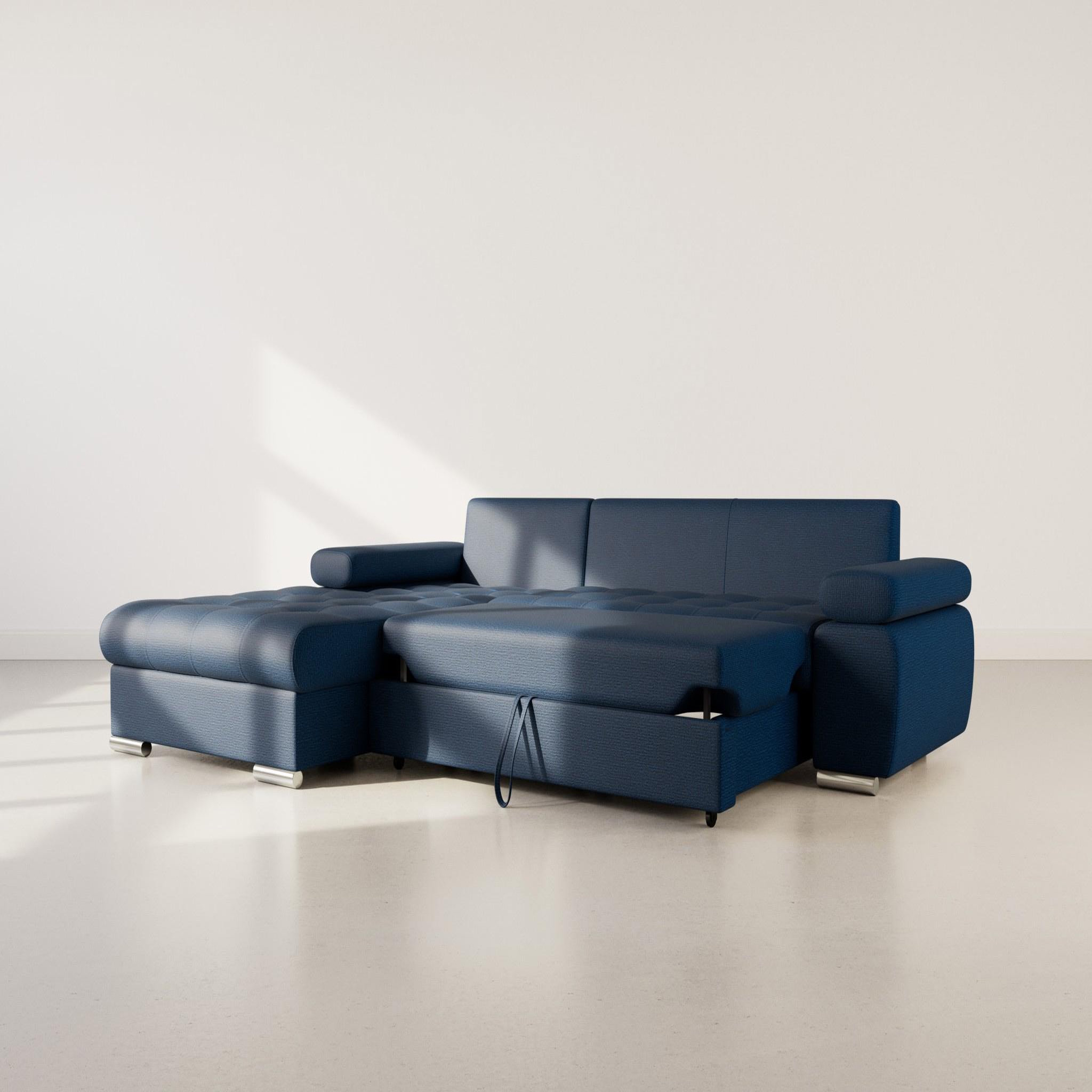 Voir la diapositive 2 : BEST MOBILIER Bianca - canapé d'angle gauche 4 places convertible avec coffre en tissu texturé