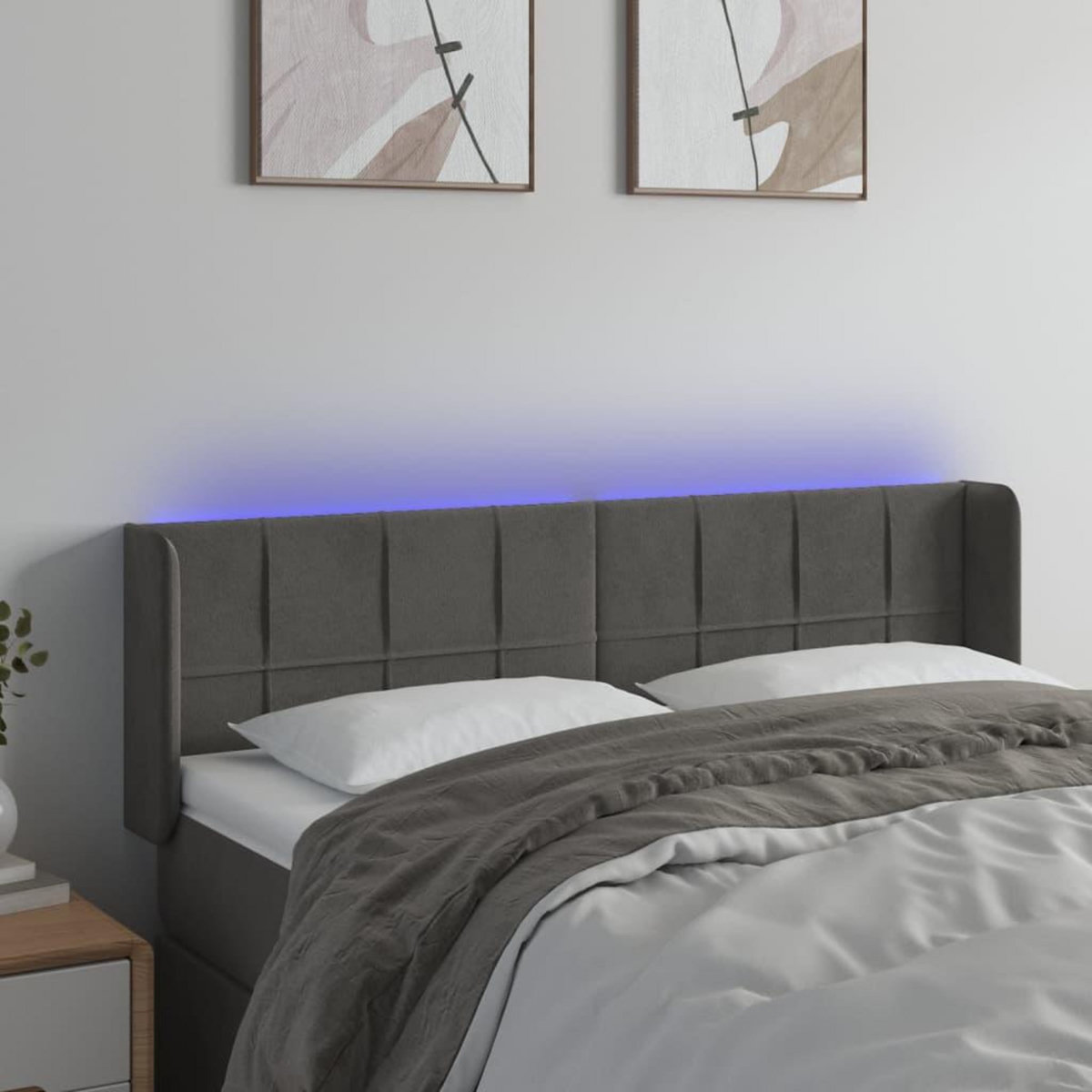 VIDAXL Tete de lit a LED Gris fonce 147x16x78/88 cm Velours