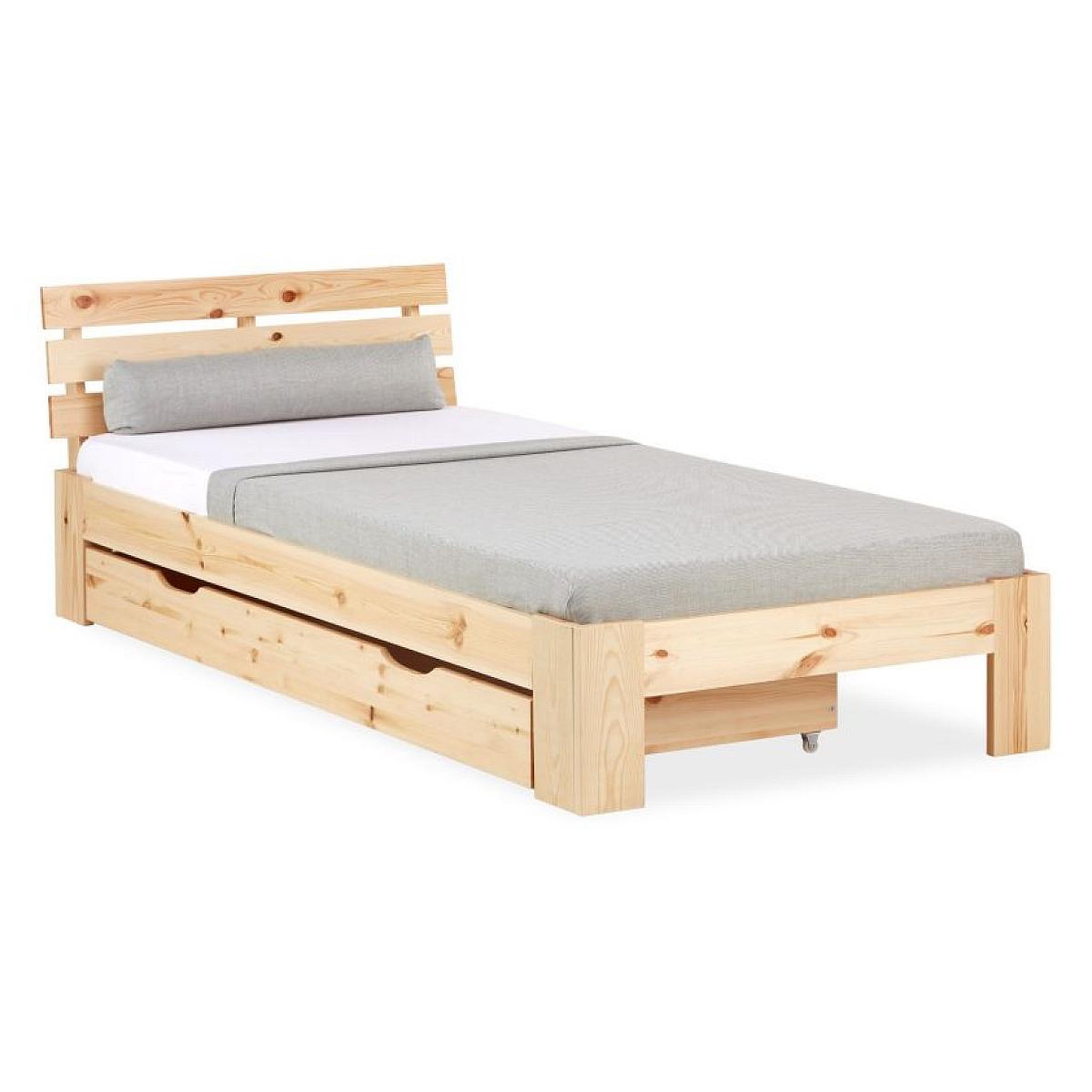 HomeStyle4U Lit simple 90x200 avec tiroir naturel