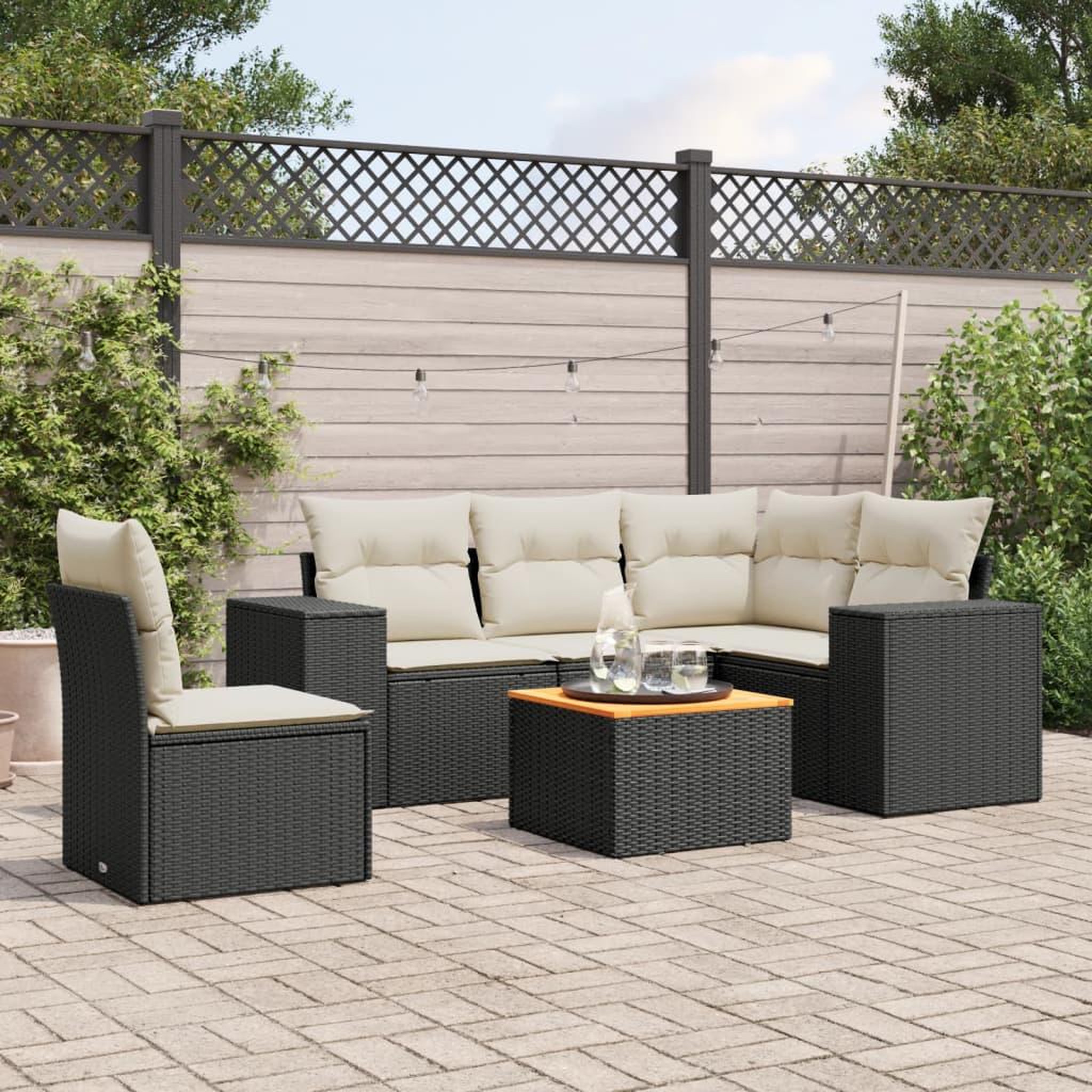 VIDAXL Salon de jardin 6 pcs avec coussins noir resine tressee