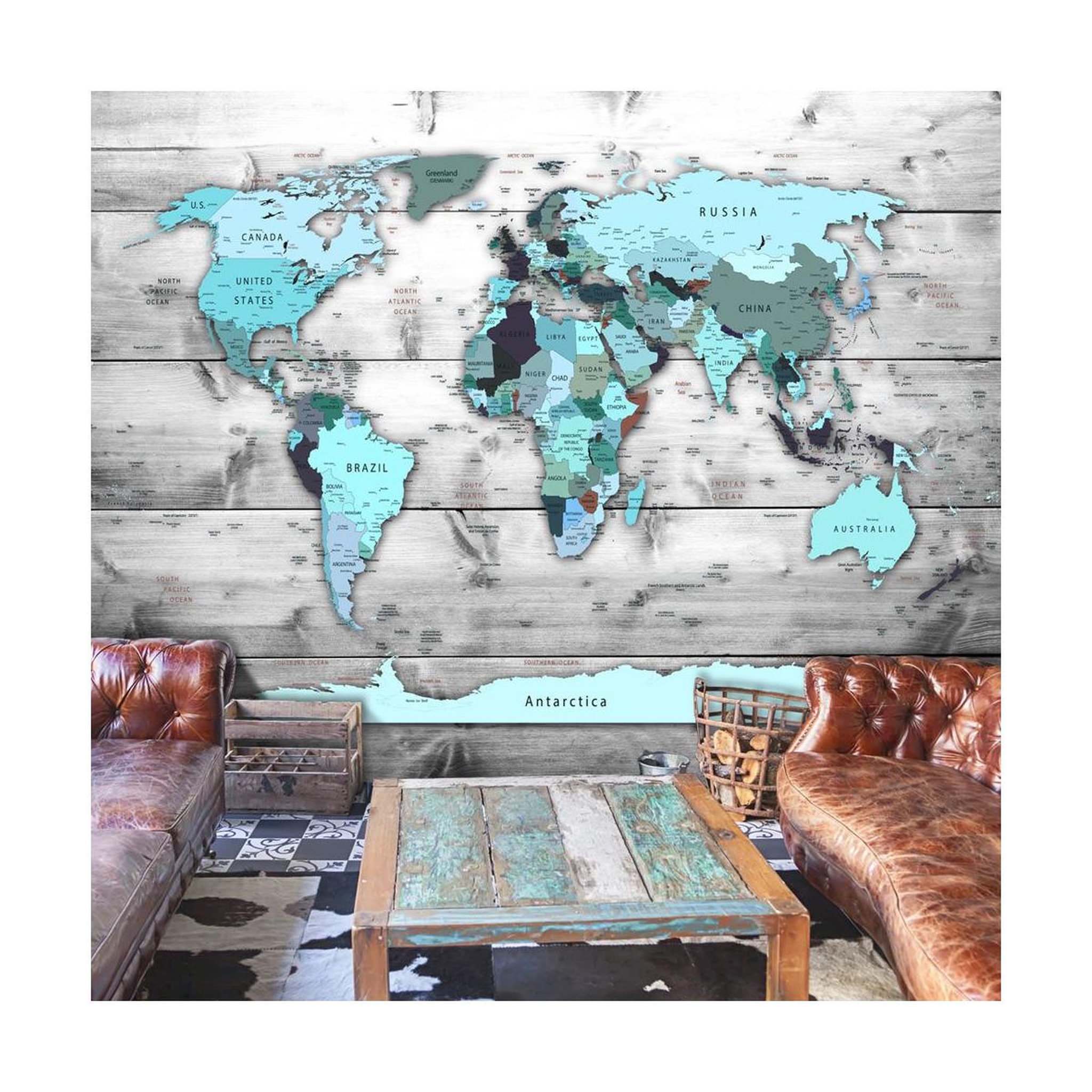 Voir la diapositive 1 : Paris Prix Papier peint  world map : blue continents