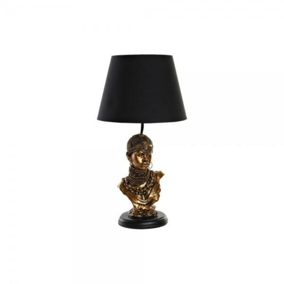 MARKET24 Lampe de bureau DKD Home Decor Noir Doré Polyester Résine Africaine (31 x 31 x 58 cm)