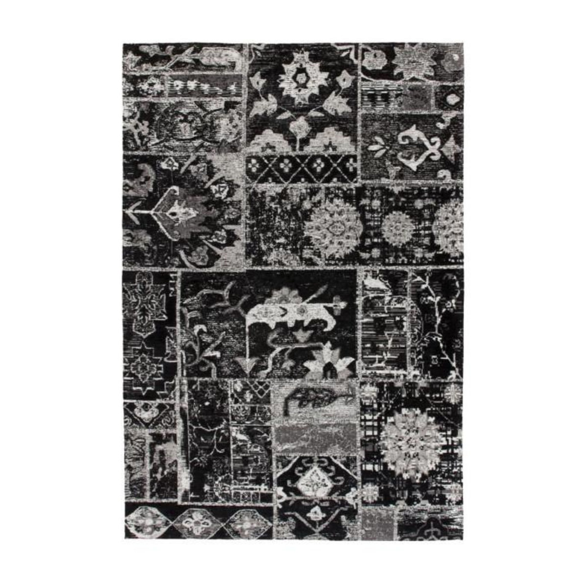 Paris Prix Tapis Imprimé Vintage  River  Gris & Noir