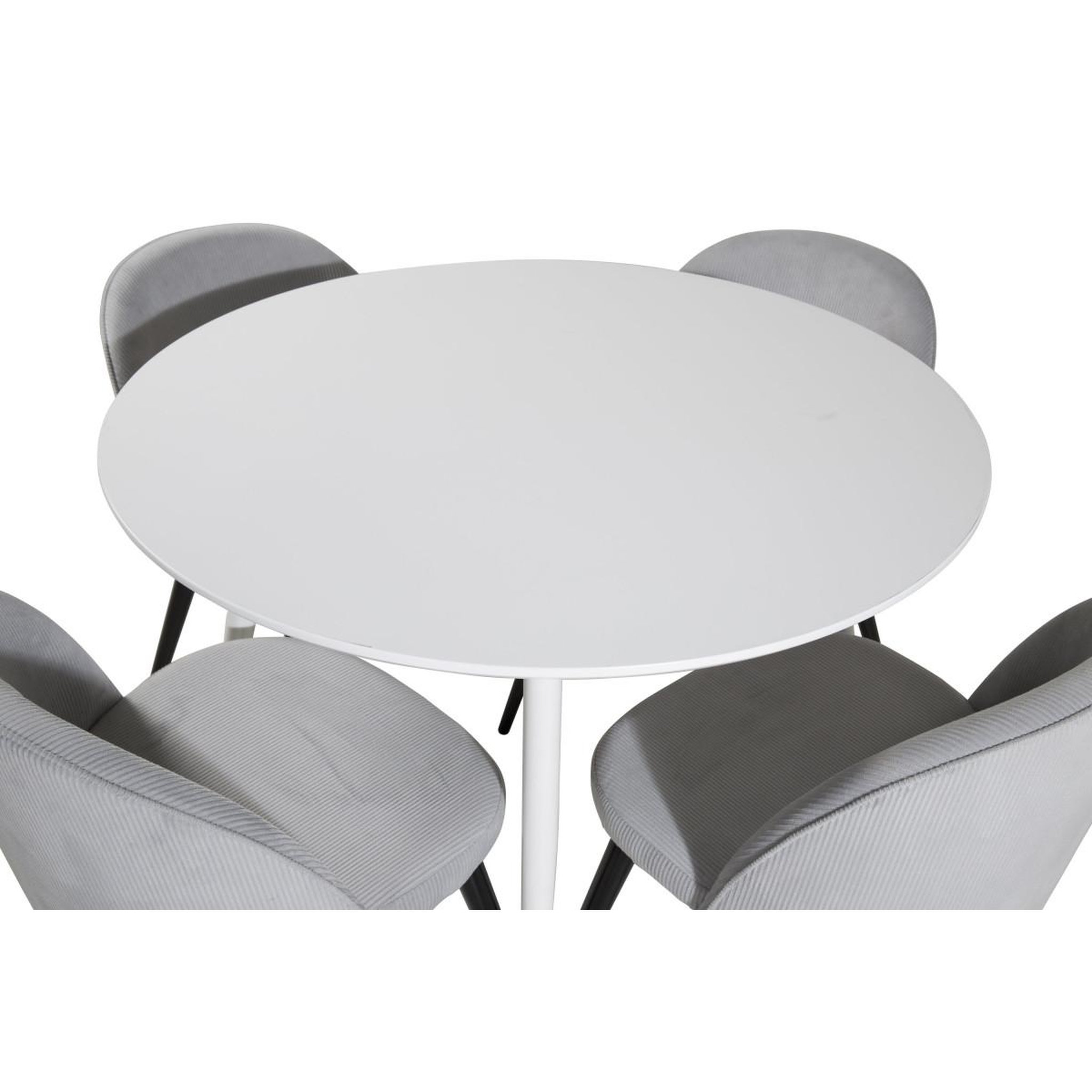 Voir la diapositive 3 : Paris Prix Ensemble table à manger & 4 chaises côtelées  plaza & velvet  100cm blanc & gris