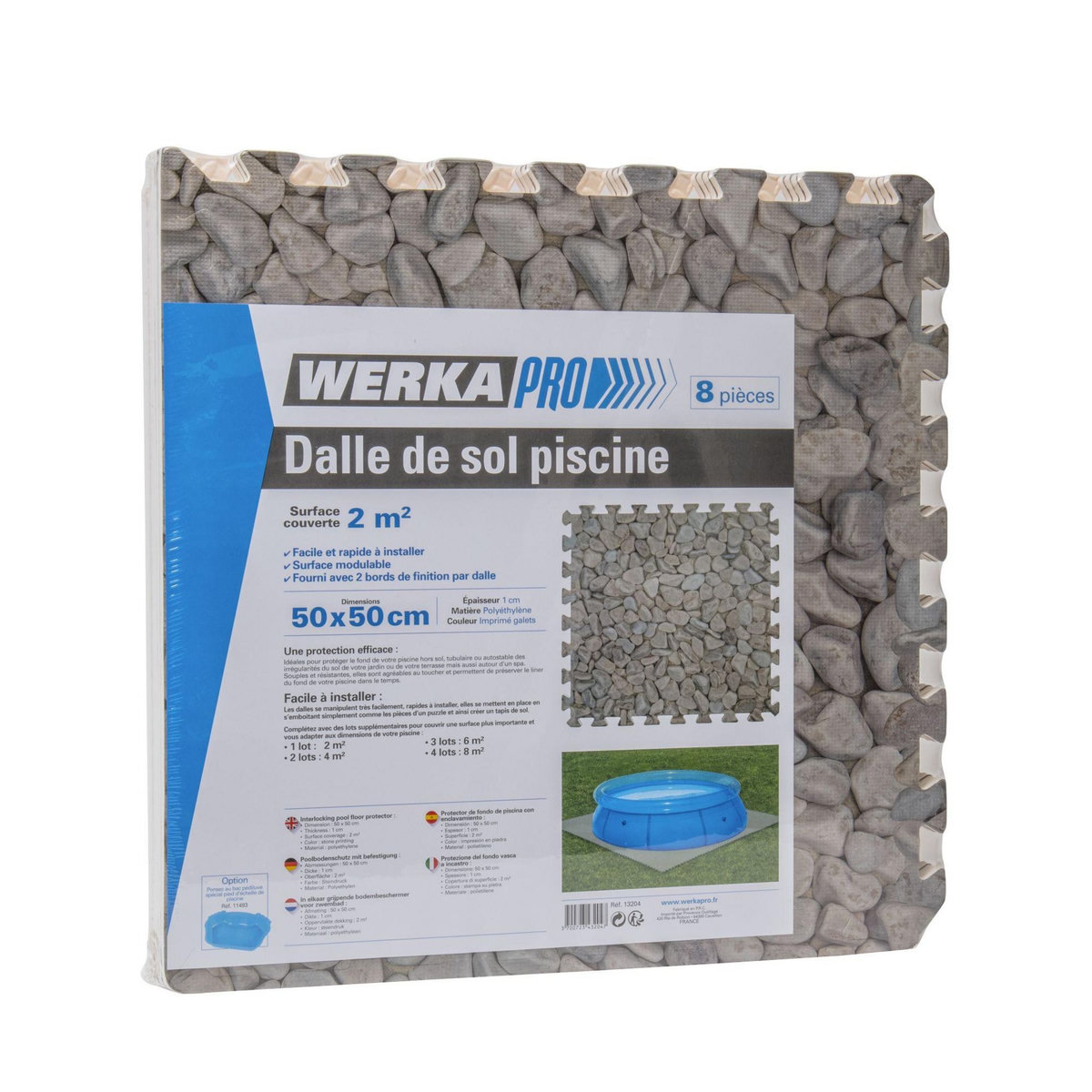 WERKAPRO Dalle pour piscine imprimé galet  50x50cm  1cm épaisseur 8 pièces WERKA PRO