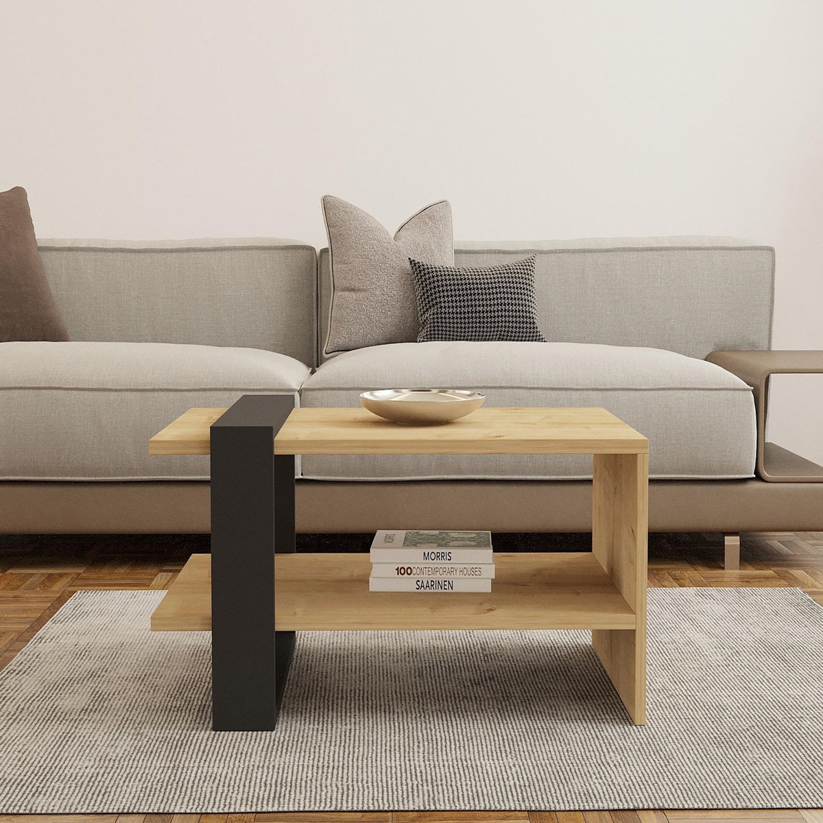 Habitat et Jardin Table Basse en bois  Yonca  - 80 x 50 x 35 cm - Anthracite, Chêne