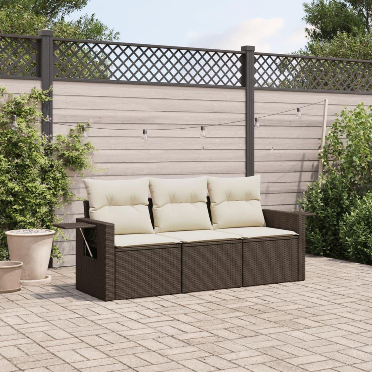 VIDAXL Salon de jardin avec coussins 3 pcs marron resine tressee