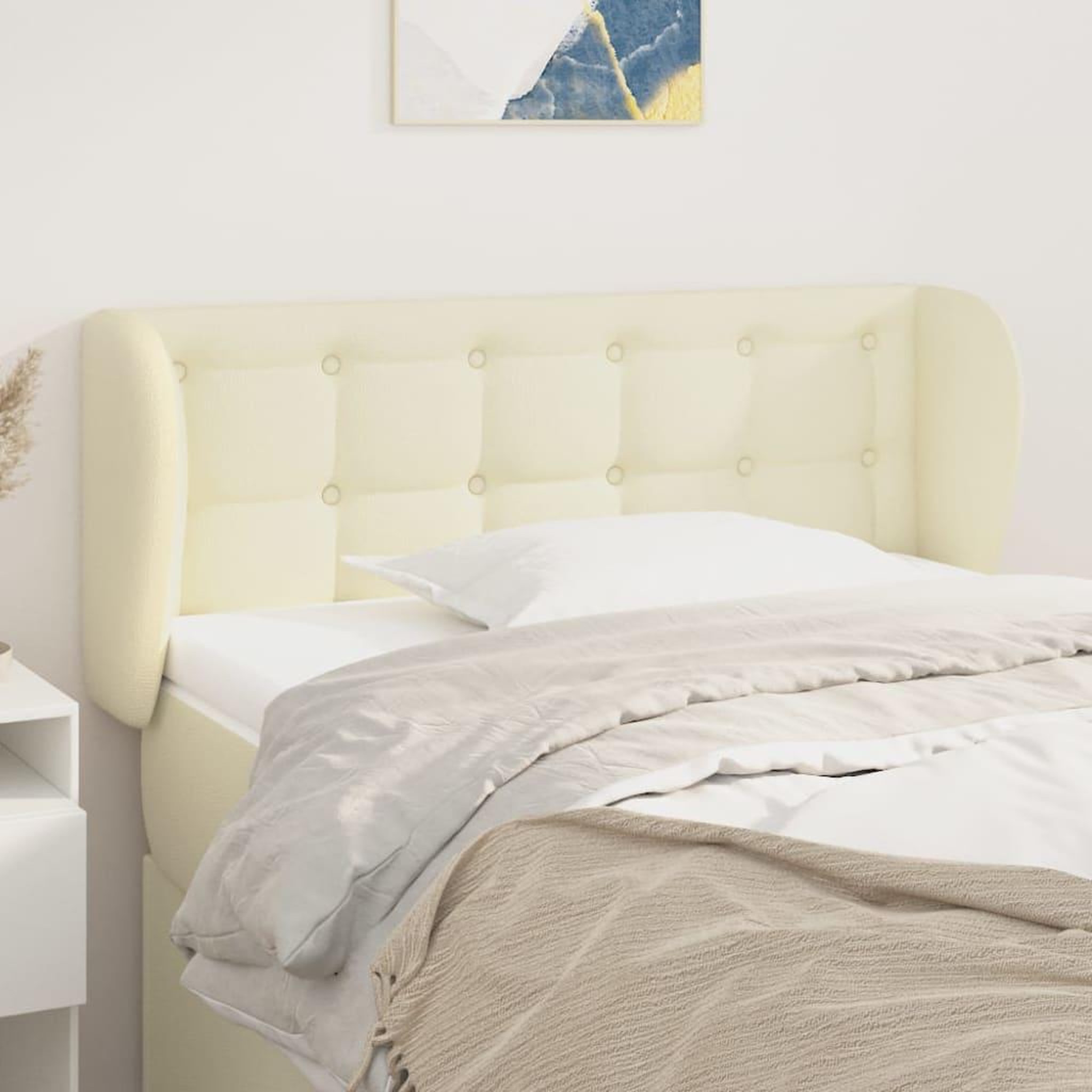 Voir la diapositive 1 : VIDAXL Tete de lit avec oreilles Creme 83x23x78/88 cm Similicuir