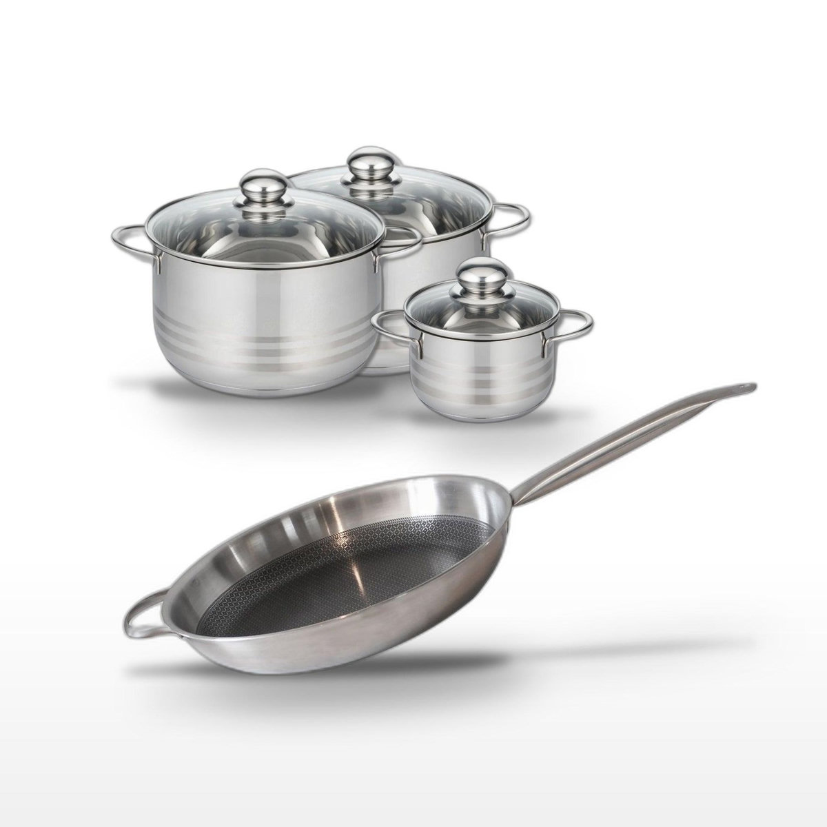 ELO Lot 1 Poêle 32cm et 3 Faitouts 14/20/24cm Elo Relief Solution