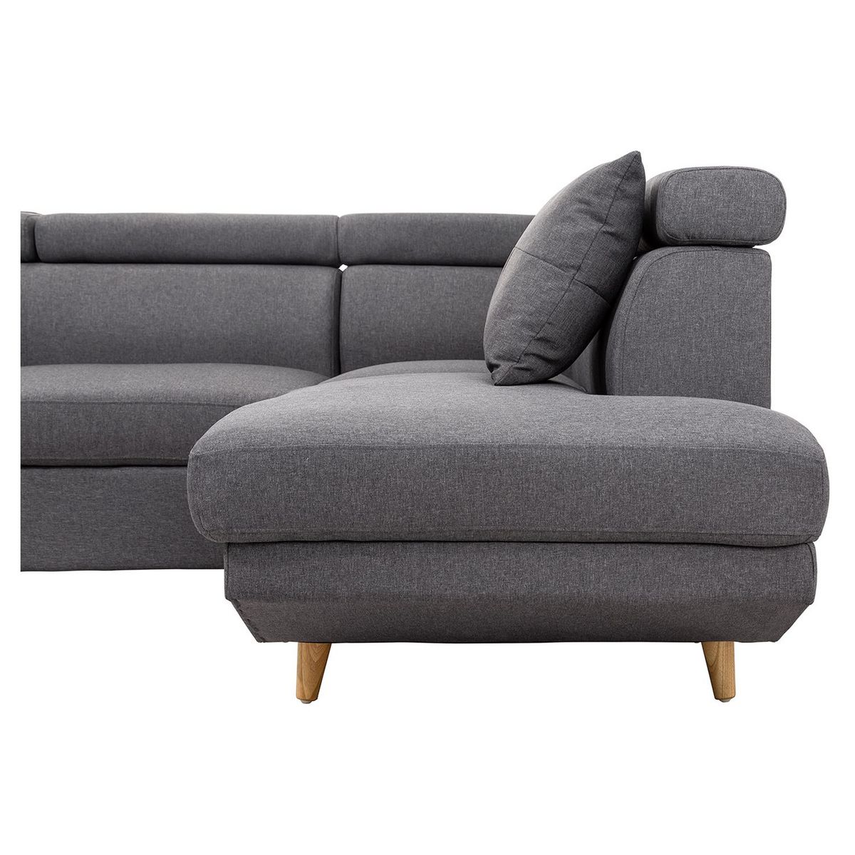 Canapé d'angle droit convertible 5 places tissu pieds bois clair MARIUS 