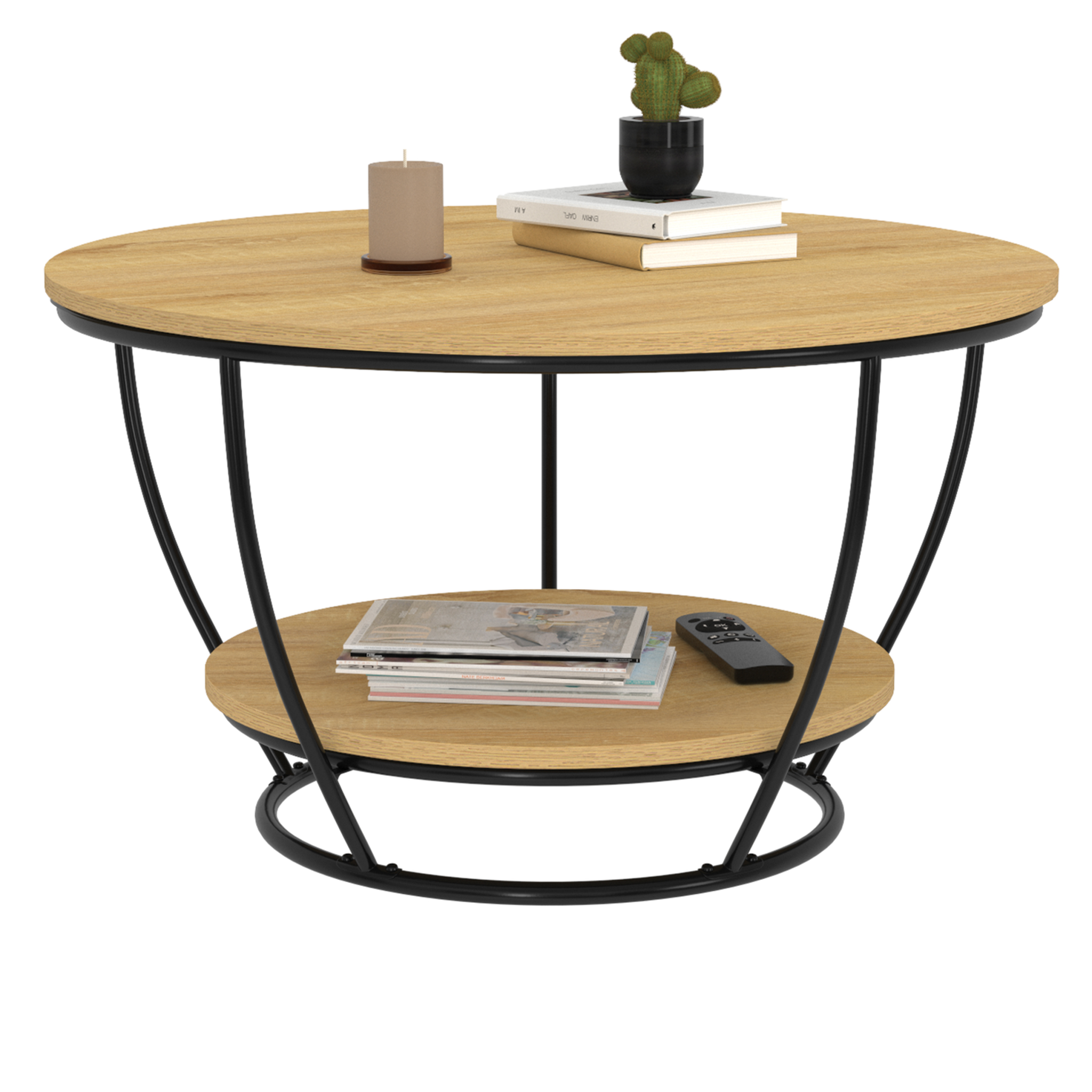 ID MARKET Table basse filaire double plateau ronde detroit 70 cm design industriel