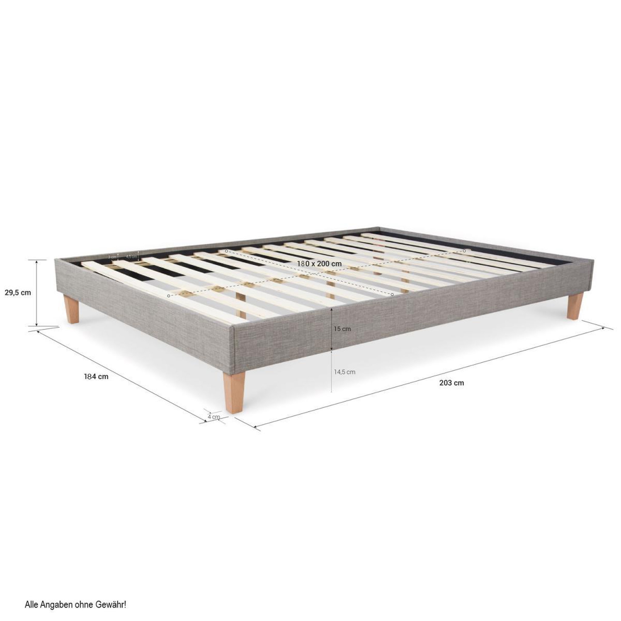 Voir la diapositive 4 : HomeStyle4U Lit Futon Double 180 x 200 Tissu Gris