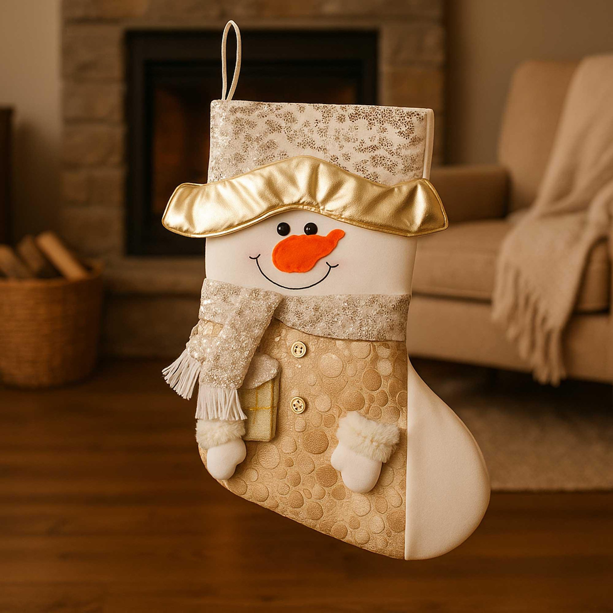 Voir la diapositive 3 : WERKAPRO Chaussette dorée de bonhomme de neige  30 x 50 cm