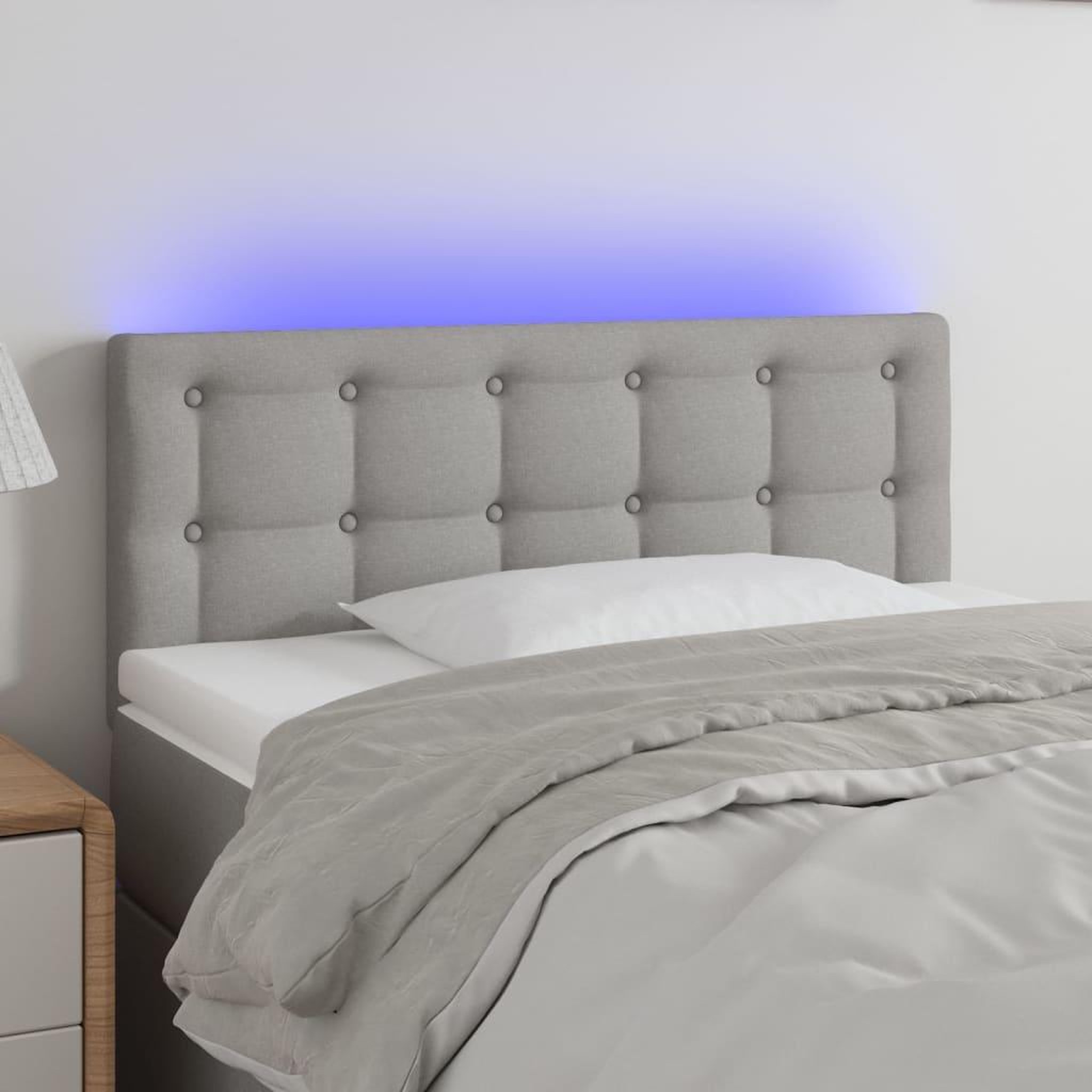 Voir la diapositive 1 : VIDAXL Tete de lit a LED Gris clair 80x5x78/88 cm Tissu