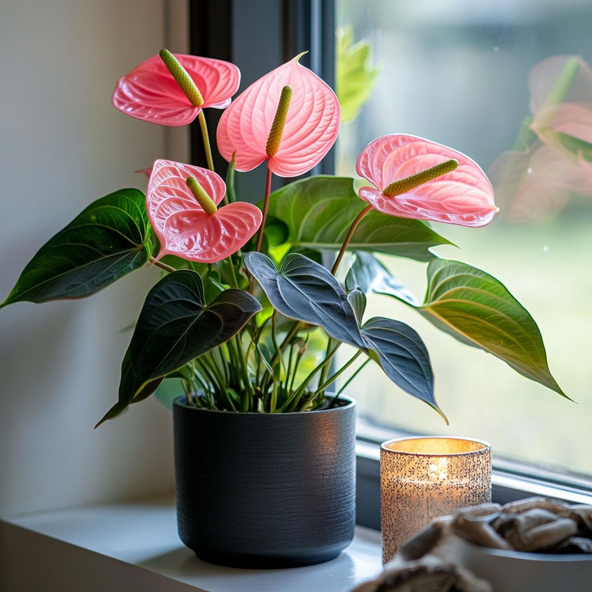 PLANT IN A BOX Langue de feu - Anthurium 'Maine Pink' - Hauteur 55-70cm - ø17cm