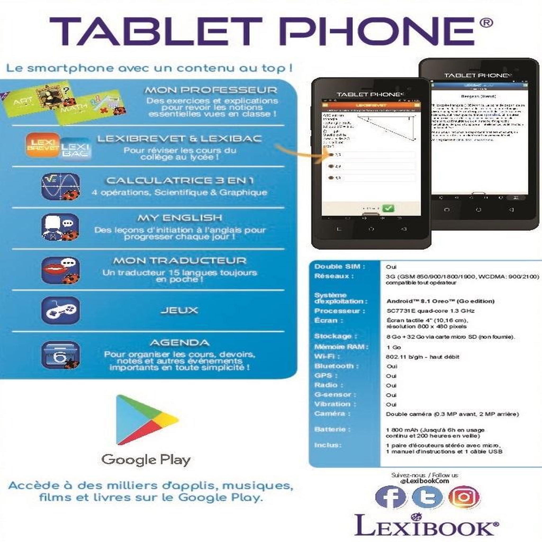 Voir la diapositive 4 : Lexibook Téléphone Portable Tablet Phone (Version FR)