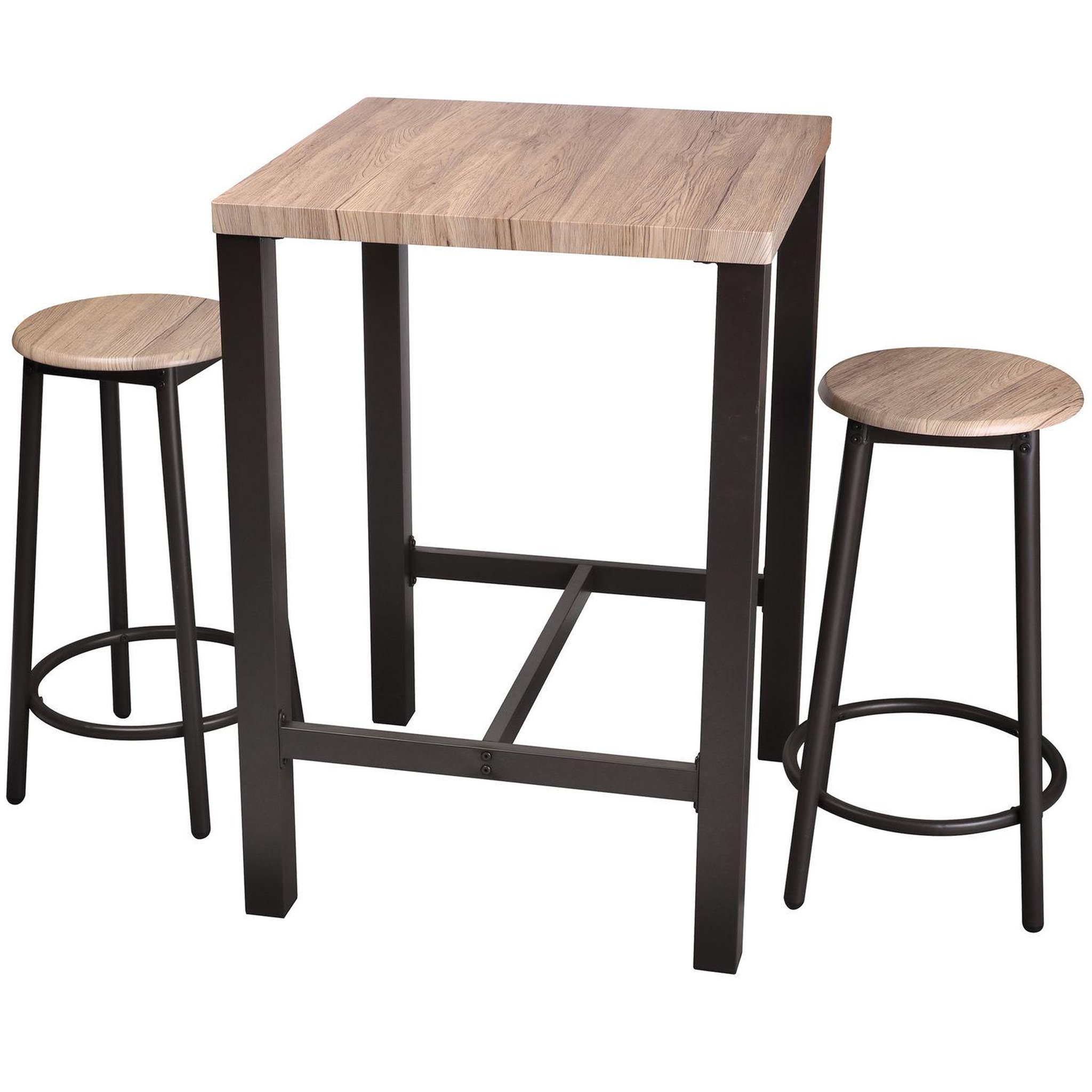 DIVERS Table de bar carrée avec 2 tabourets ronds design industriel dock - noir