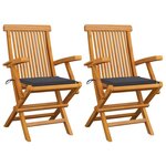 VIDAXL Chaises de jardin et coussins anthracite lot de 2 Bois de teck