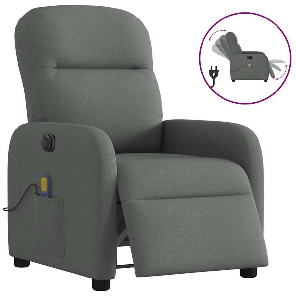 VIDAXL Fauteuil inclinable de massage electrique gris fonce tissu