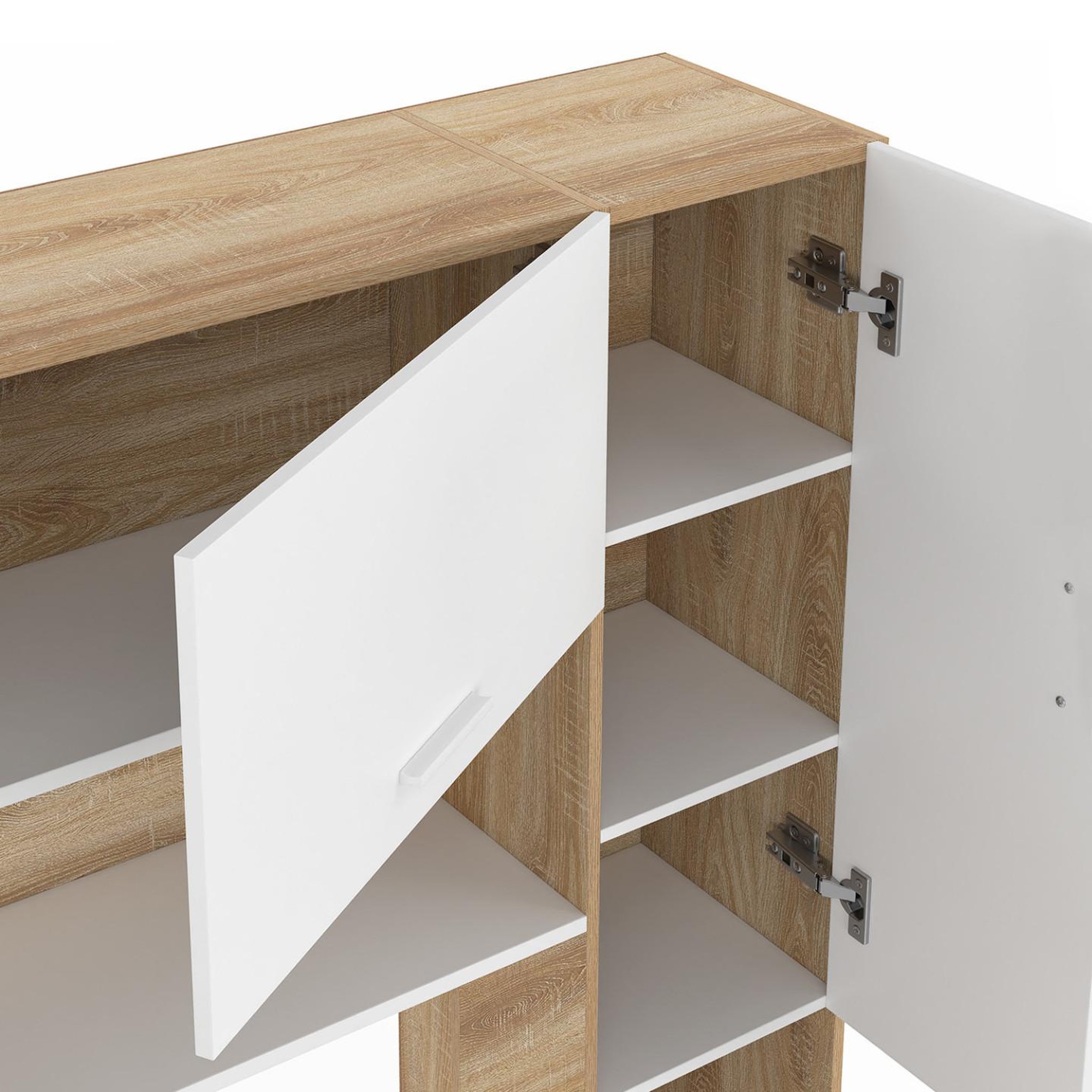 Voir la diapositive 6 : ID MARKET Pont de lit bridget 226 cm avec rangements bois et blanc