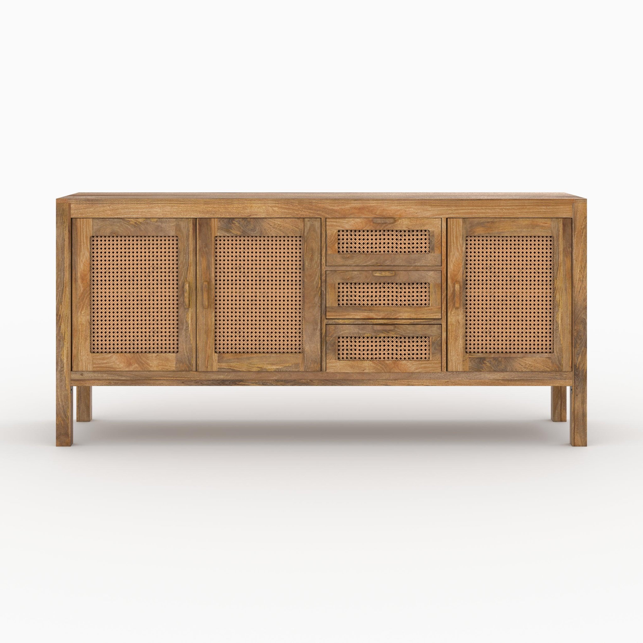 MAISON PAVANE Buffet 3 portes et 3 tiroirs en bois de manguier et cannage-tiki