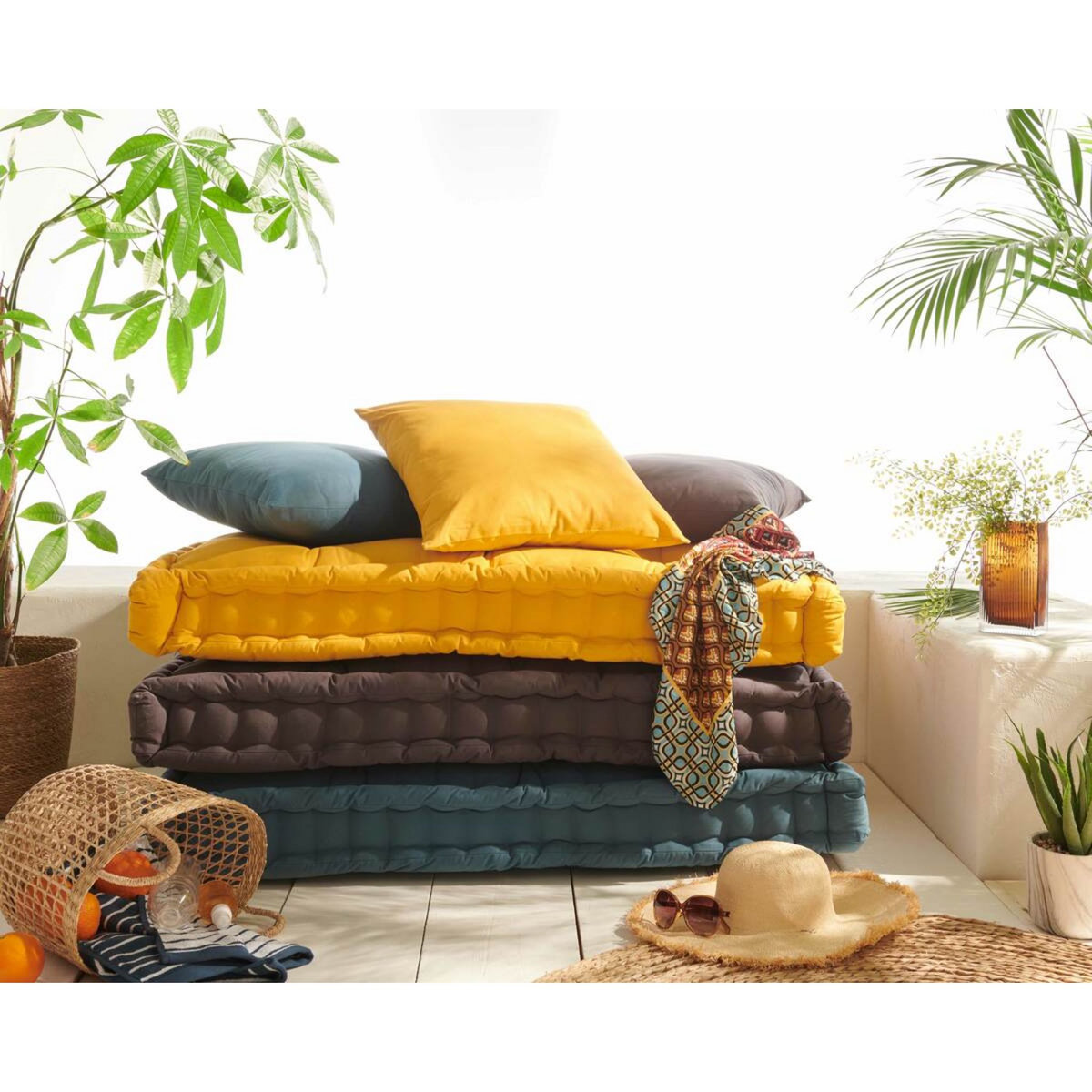 Matelas palette uni en coton