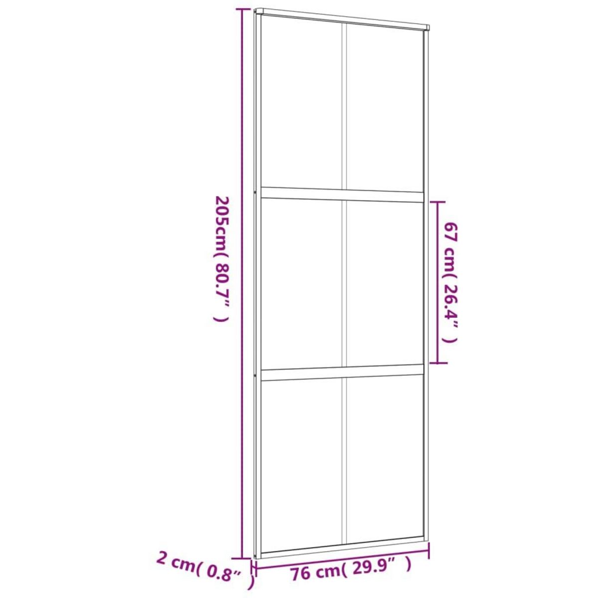 VIDAXL Porte coulissante dore 76x205 cm verre ESG clair et aluminium