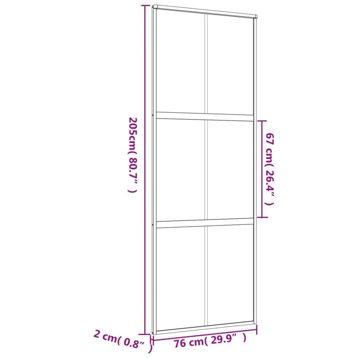 VIDAXL Porte coulissante dore 76x205 cm verre ESG clair et aluminium