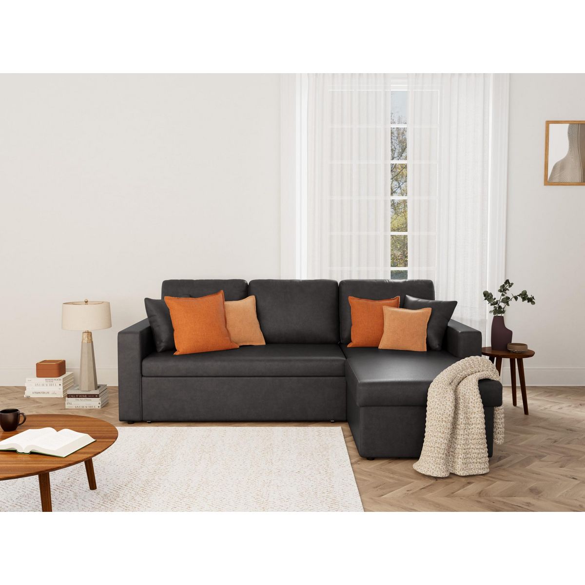 BEST MOBILIER Cyrus - canapé d'angle réversible 4 places - convertible avec coffre - en simili