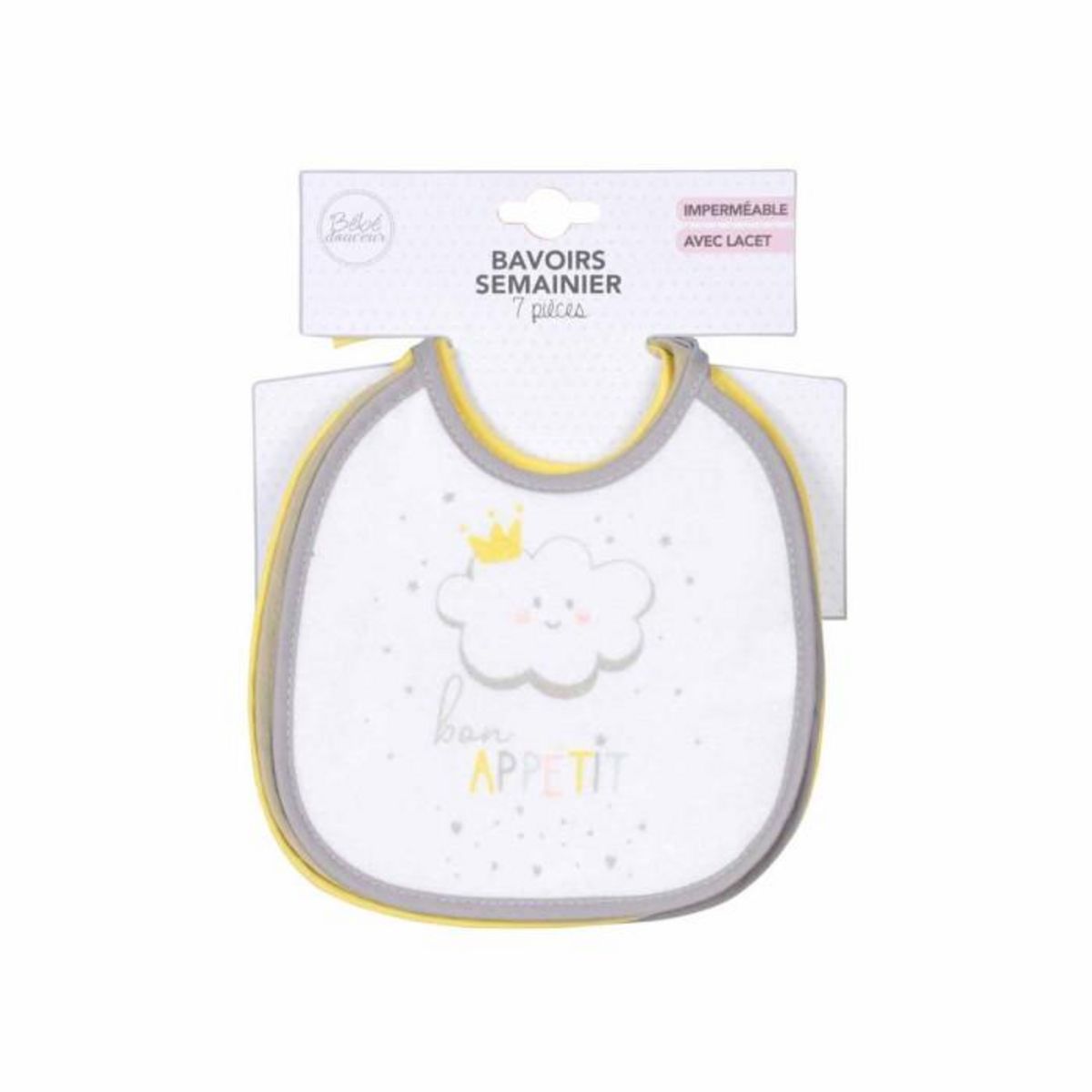 Paris Prix Lot de 7 Bavoirs Semainier  Ciel  17cm Gris